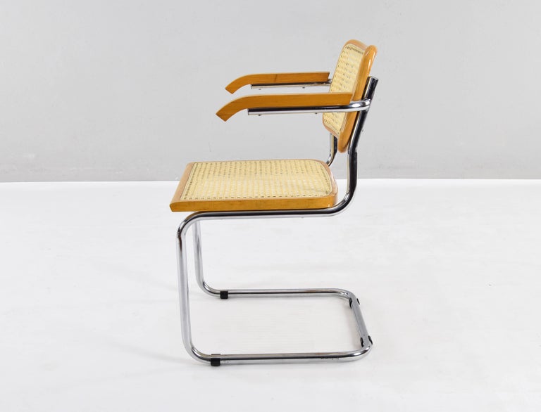 Set of Four Mid-Century Italian Modern Marcel Breuer B64 Cesca Chairs, 1970 For Sale 4