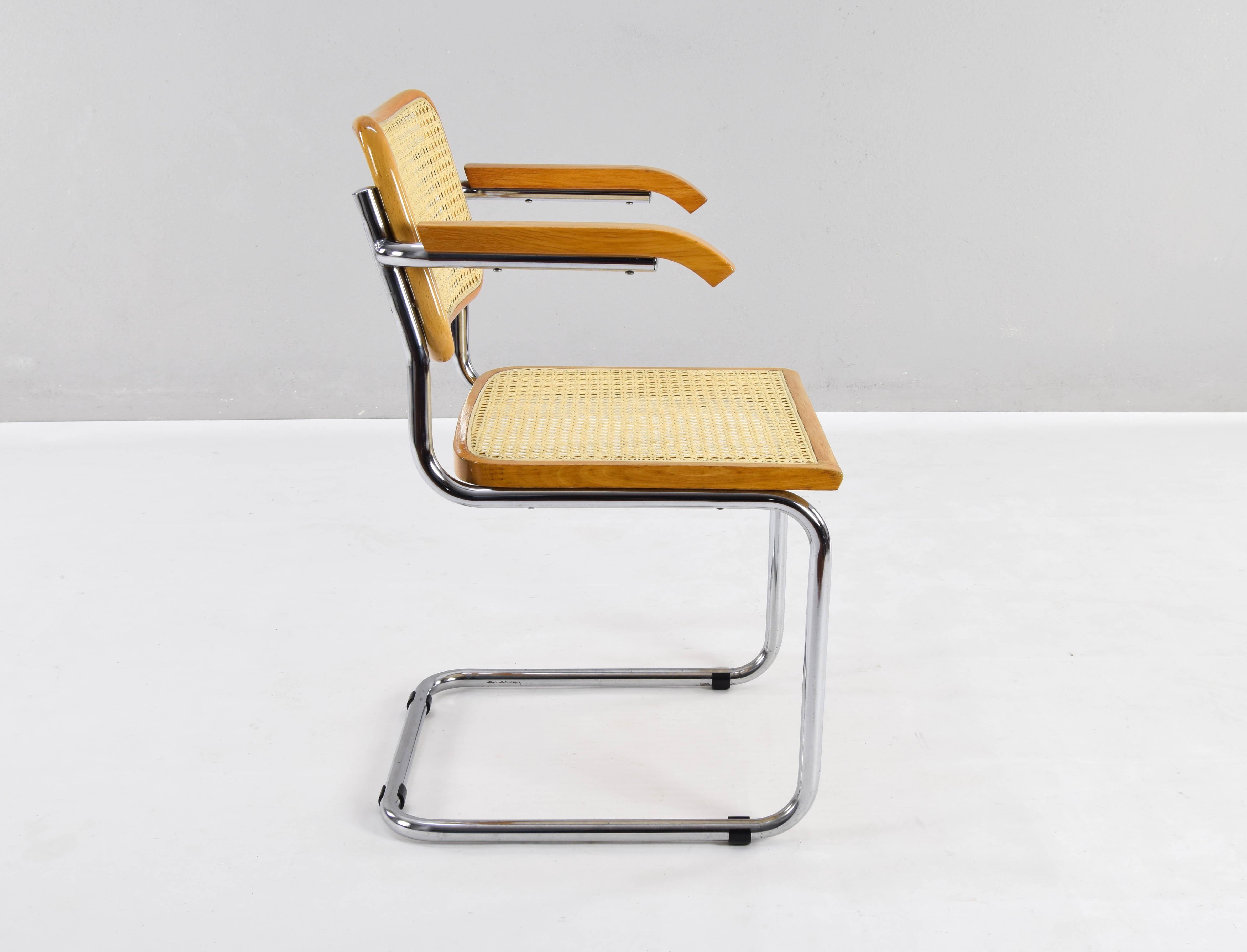 Set of Four Mid-Century Italian Modern Marcel Breuer B64 Cesca Chairs, 1970 8