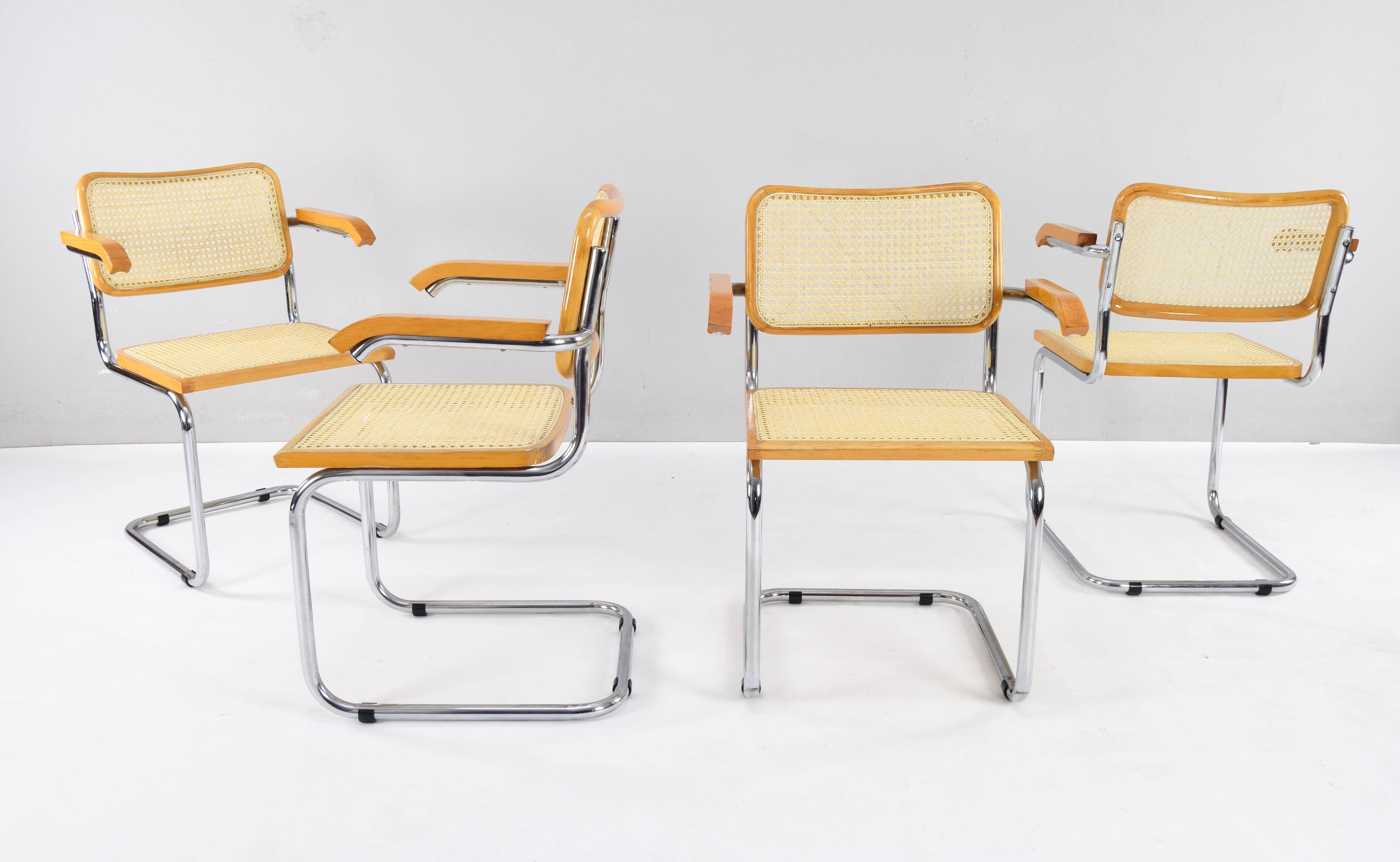 Mid-Century Modern Set of Four Mid-Century Italian Modern Marcel Breuer B64 Cesca Chairs, 1970