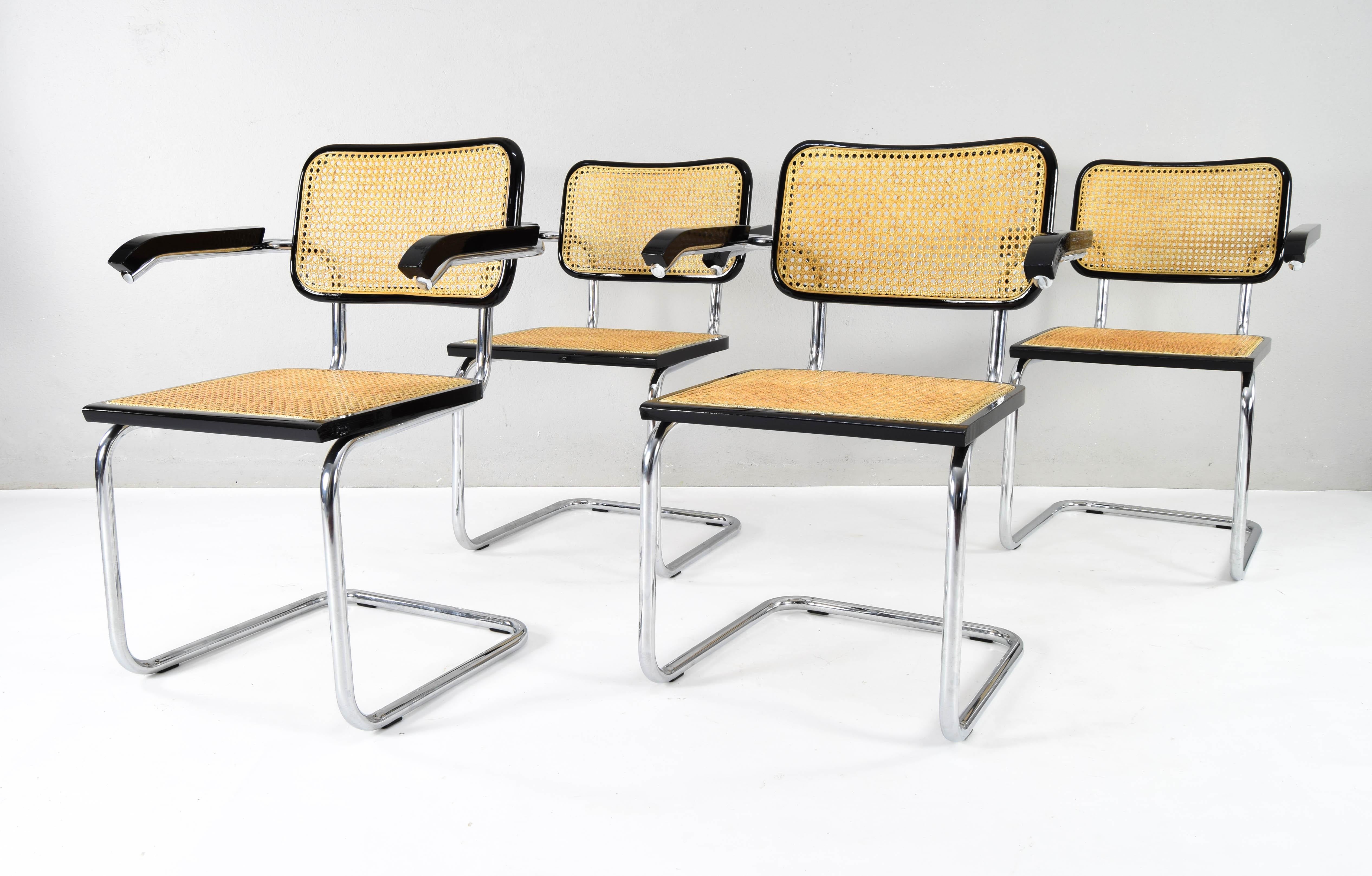 Mid-Century Modern Set of Four Mid-Century Italian Modern Marcel Breuer B64 Cesca Chairs, 1970