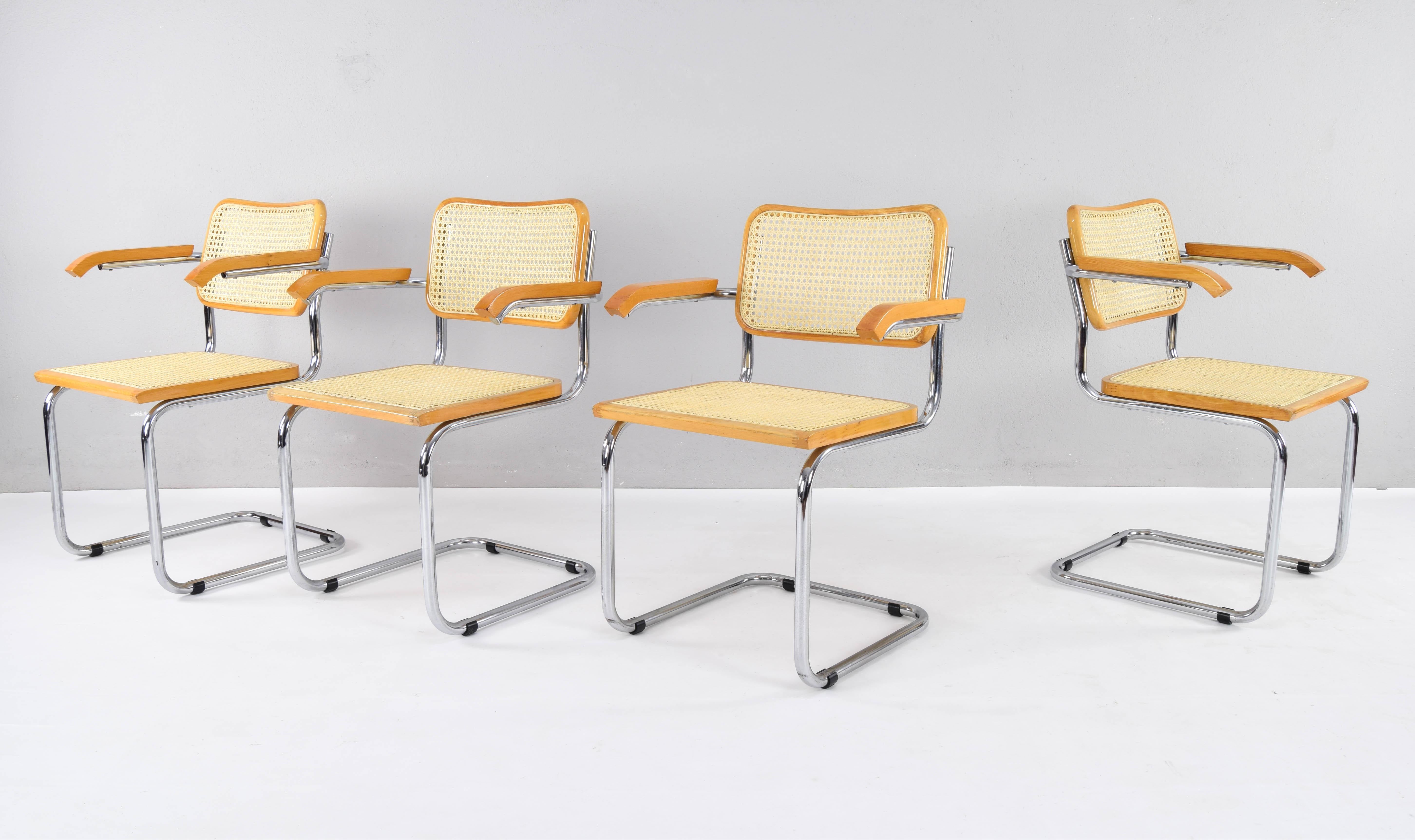 Mid-Century Modern Set of Four Mid-Century Italian Modern Marcel Breuer B64 Cesca Chairs, 1970