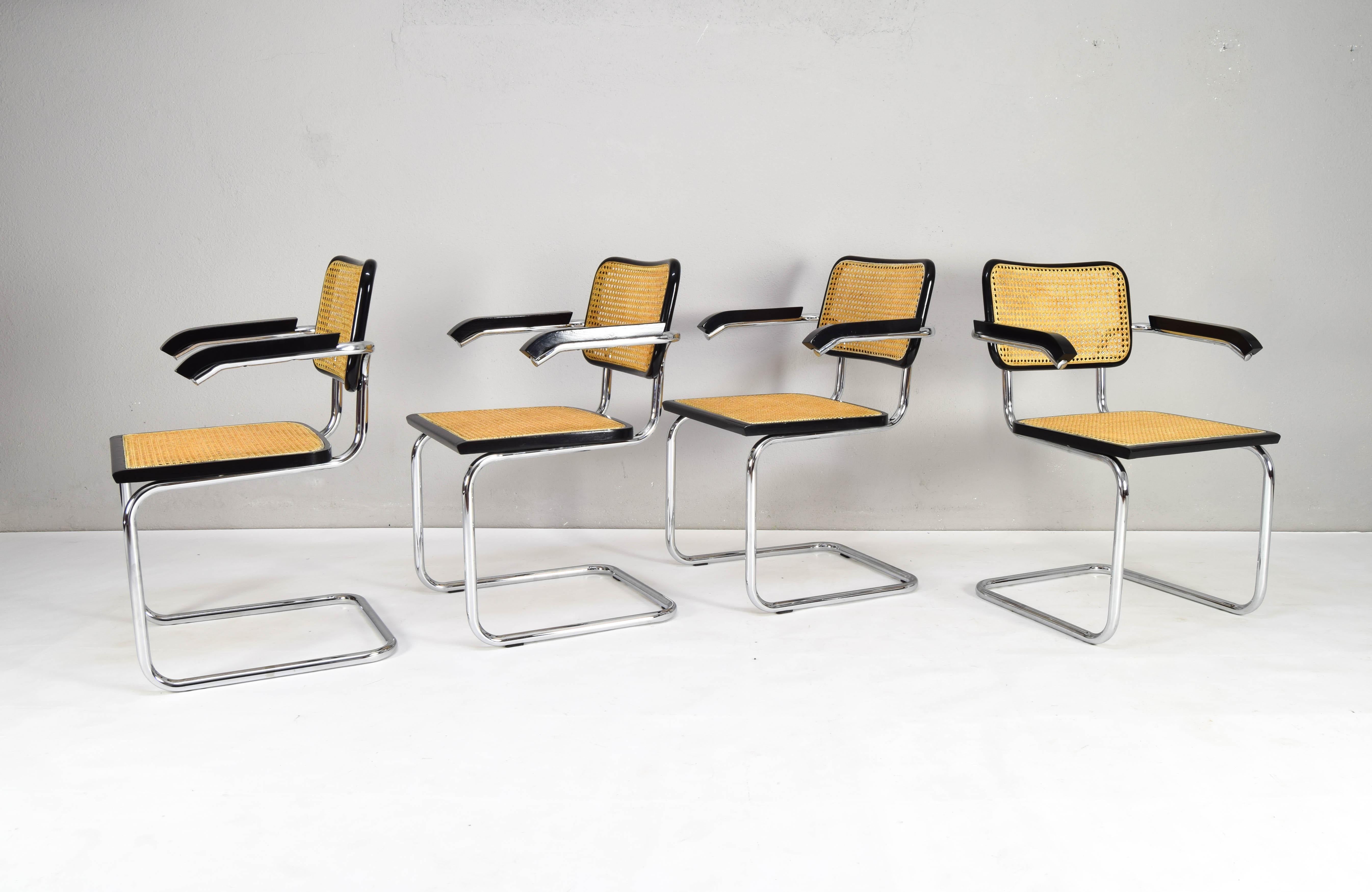 Lacquered Set of Four Mid-Century Italian Modern Marcel Breuer B64 Cesca Chairs, 1970 For Sale