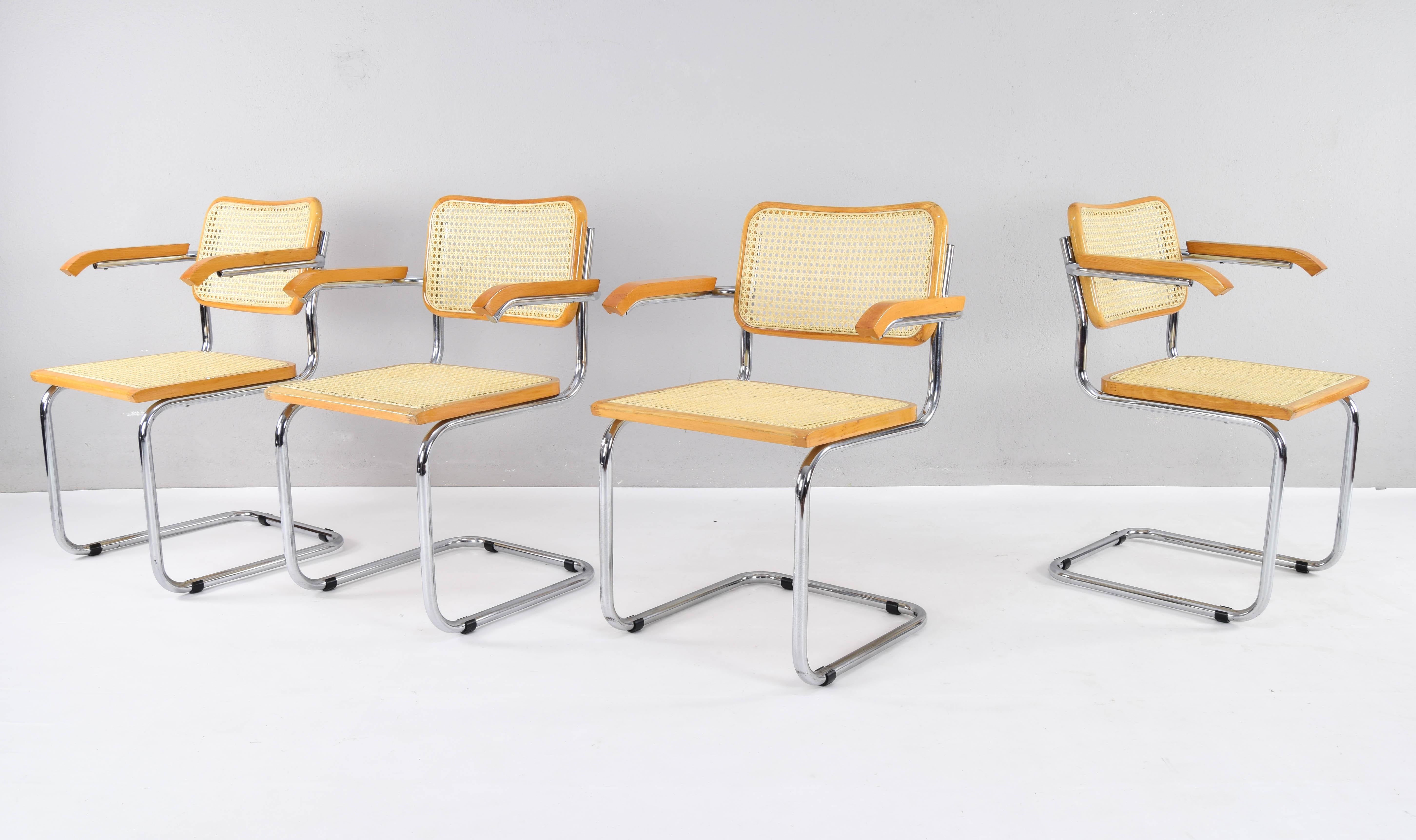 Late 20th Century Set of Four Mid-Century Italian Modern Marcel Breuer B64 Cesca Chairs, 1970