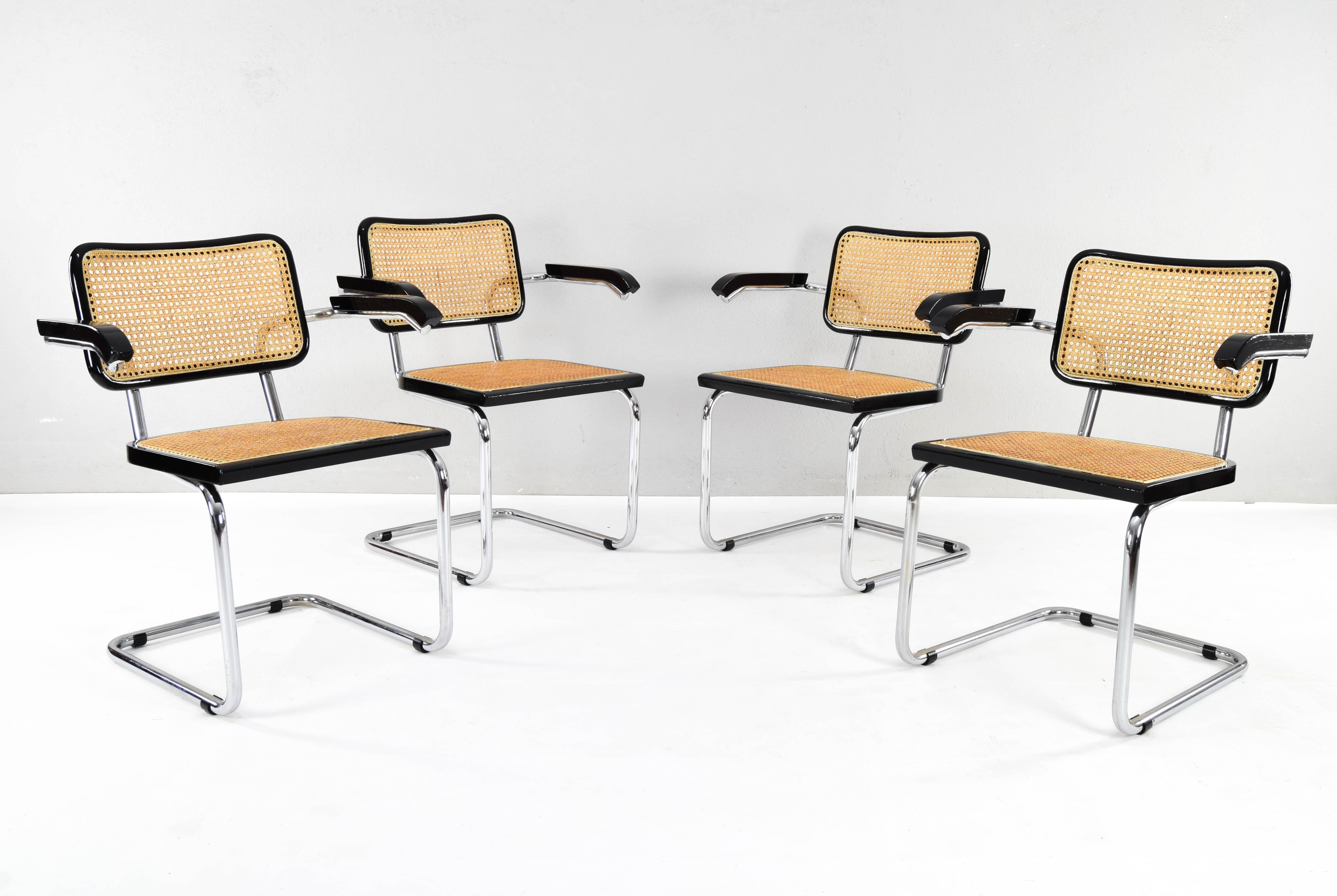 Lacquered Set of Four Mid-Century Italian Modern Marcel Breuer B64 Cesca Chairs, 1970