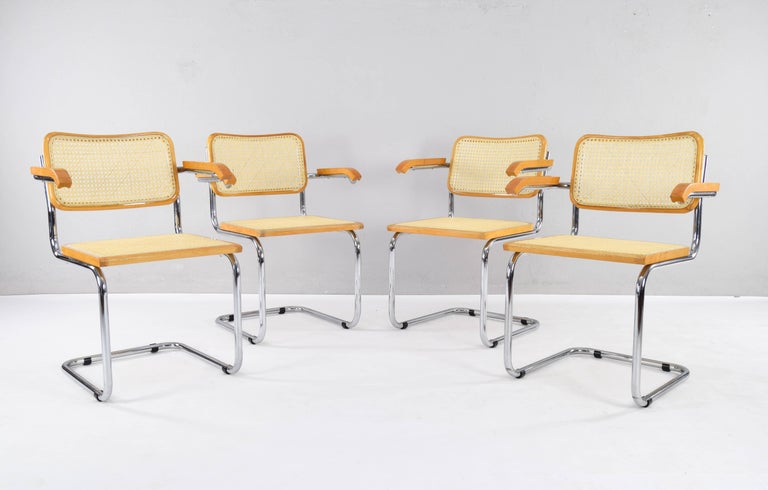 Steel Set of Four Mid-Century Italian Modern Marcel Breuer B64 Cesca Chairs, 1970 For Sale
