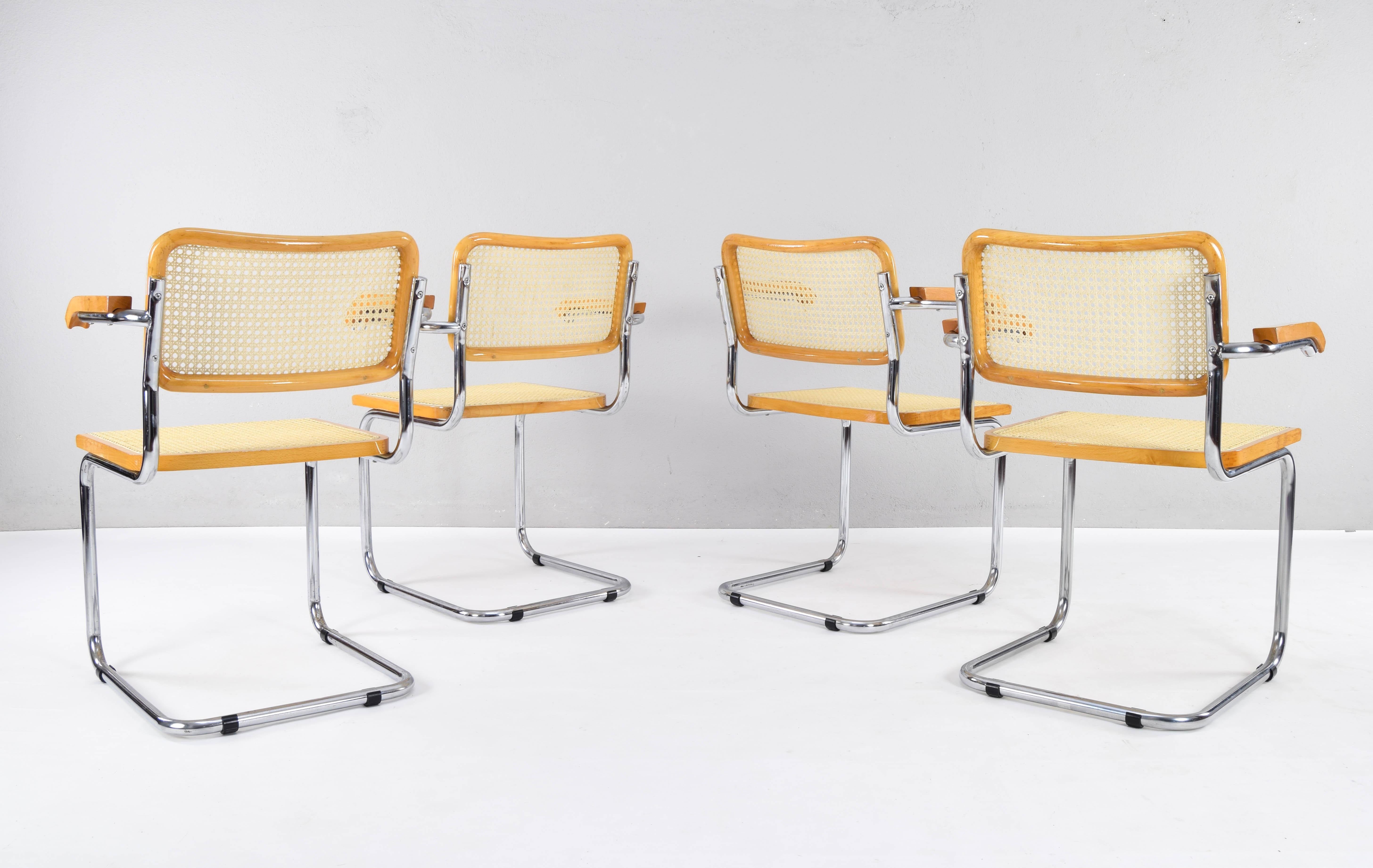 Set of Four Mid-Century Italian Modern Marcel Breuer B64 Cesca Chairs, 1970 1