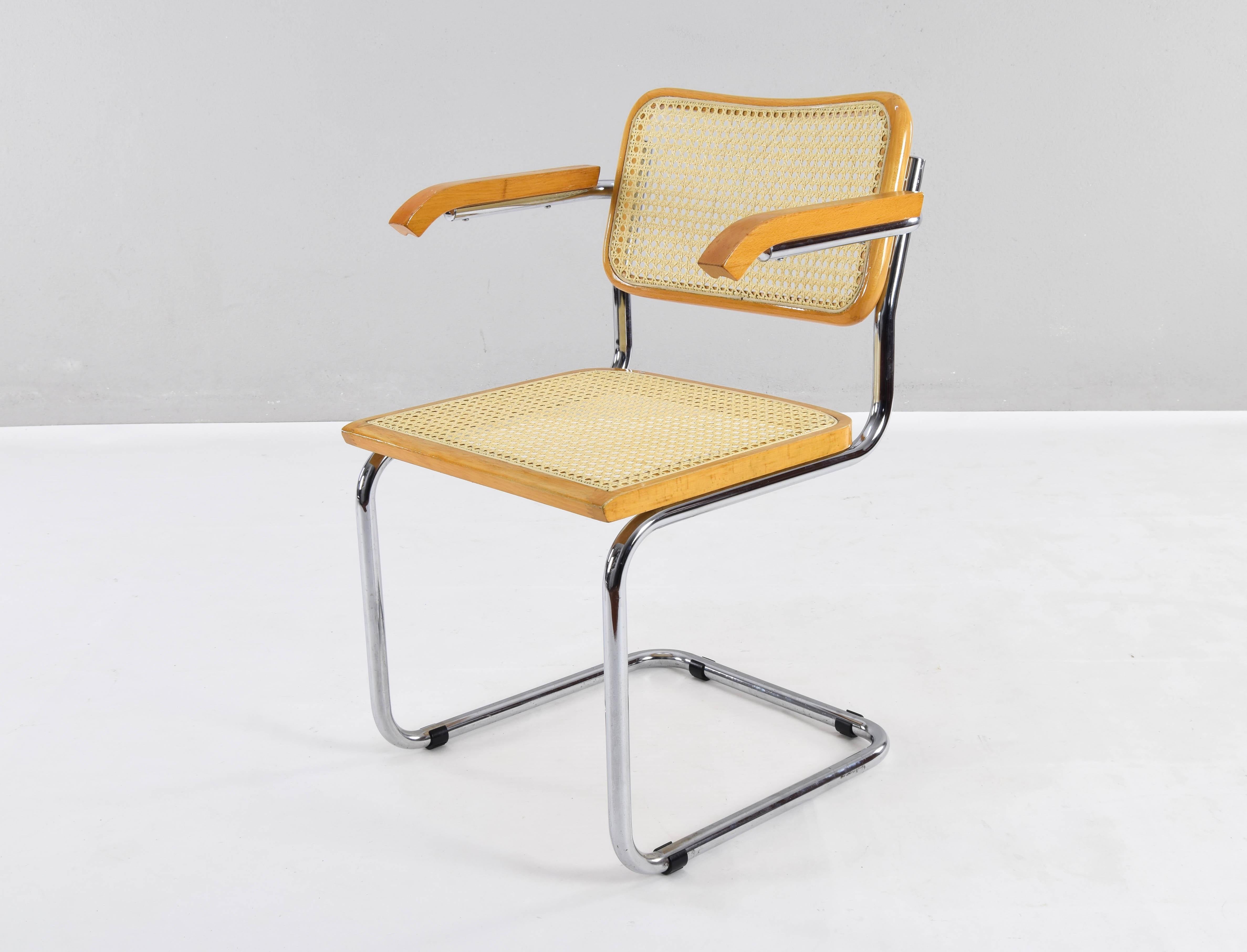 Set of Four Mid-Century Italian Modern Marcel Breuer B64 Cesca Chairs, 1970 2