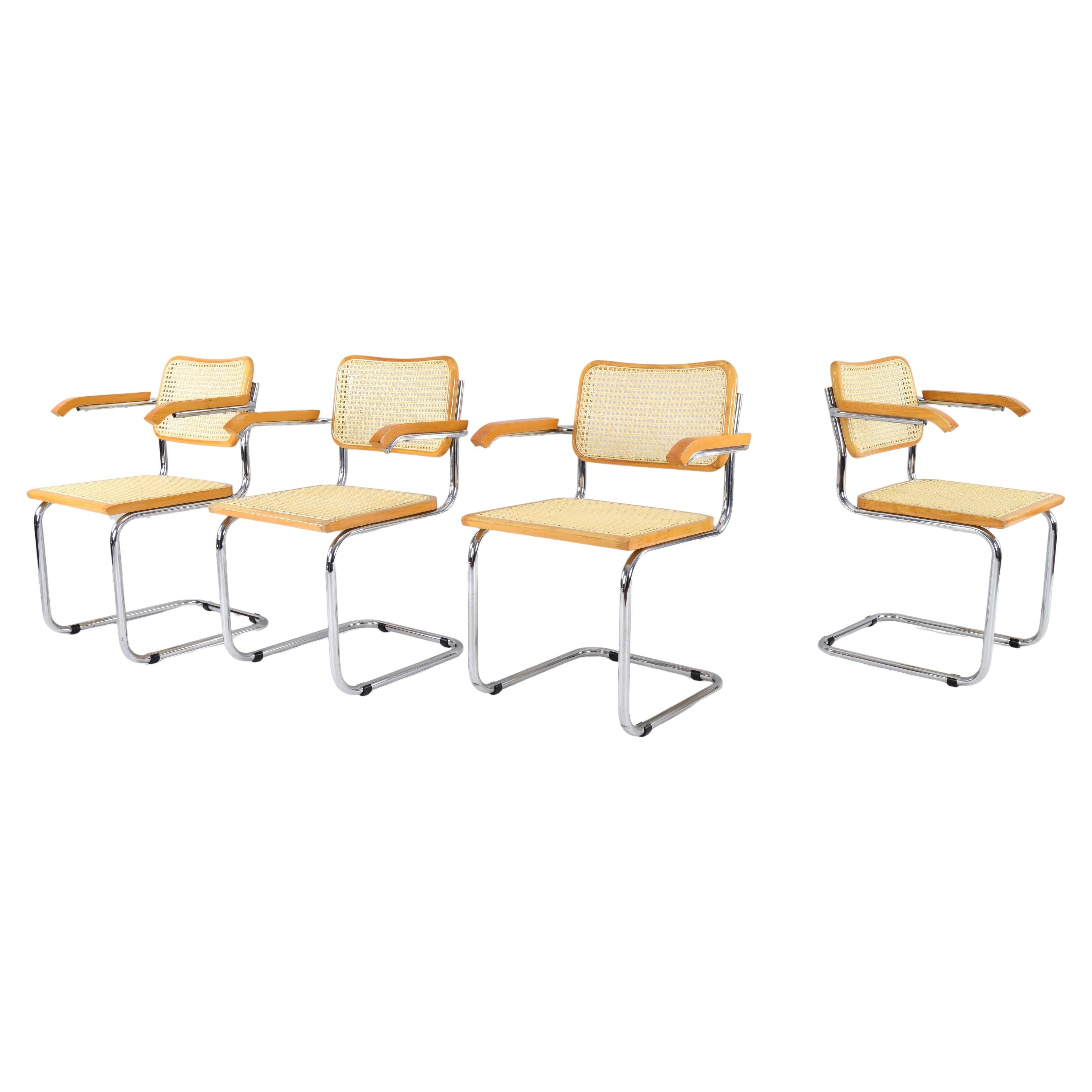 Set of Four Mid-Century Italian Modern Marcel Breuer B64 Cesca Chairs, 1970