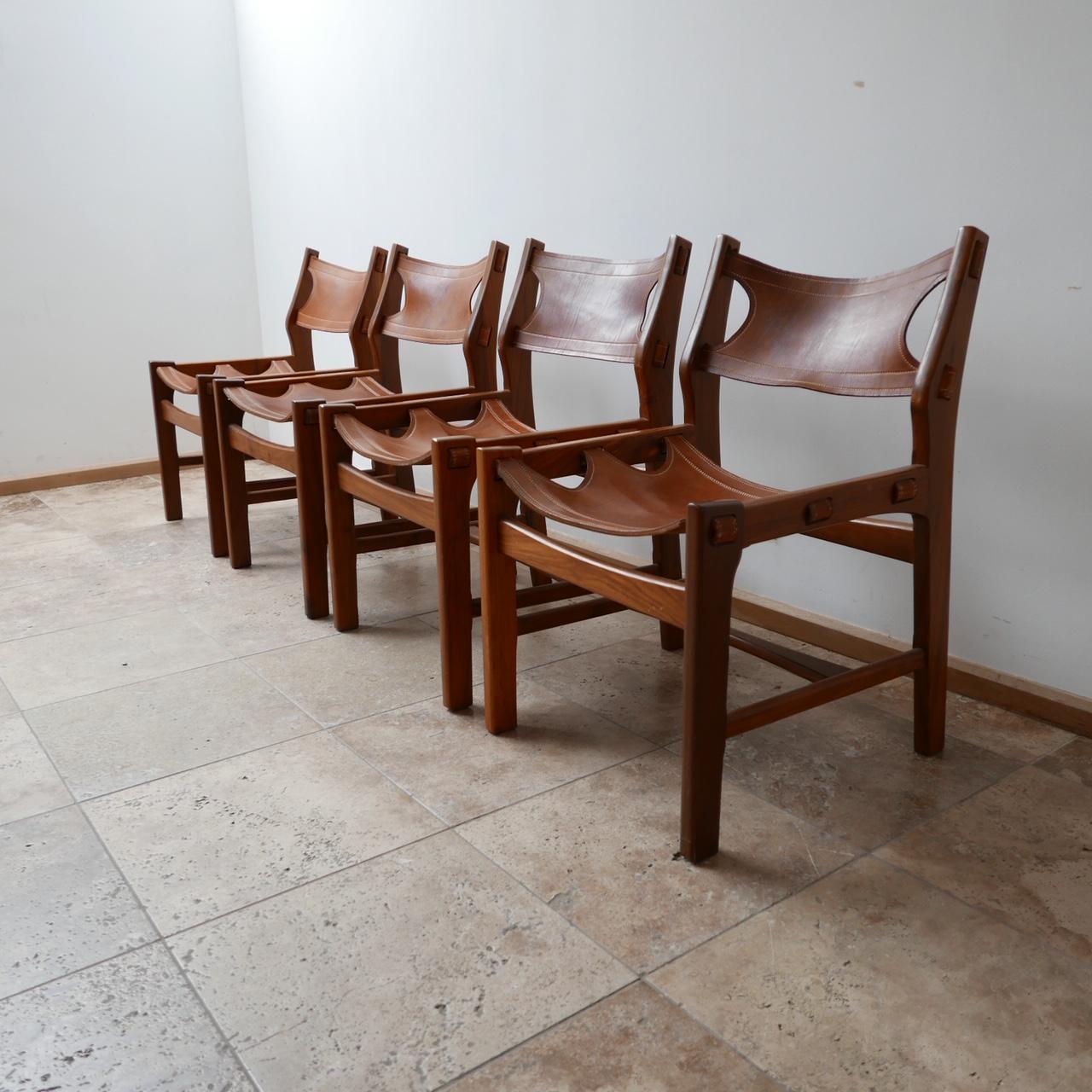 Set of Four Mid-Century Leather Dining Chairs in manner of Sergio Rodrigues In Good Condition In London, GB