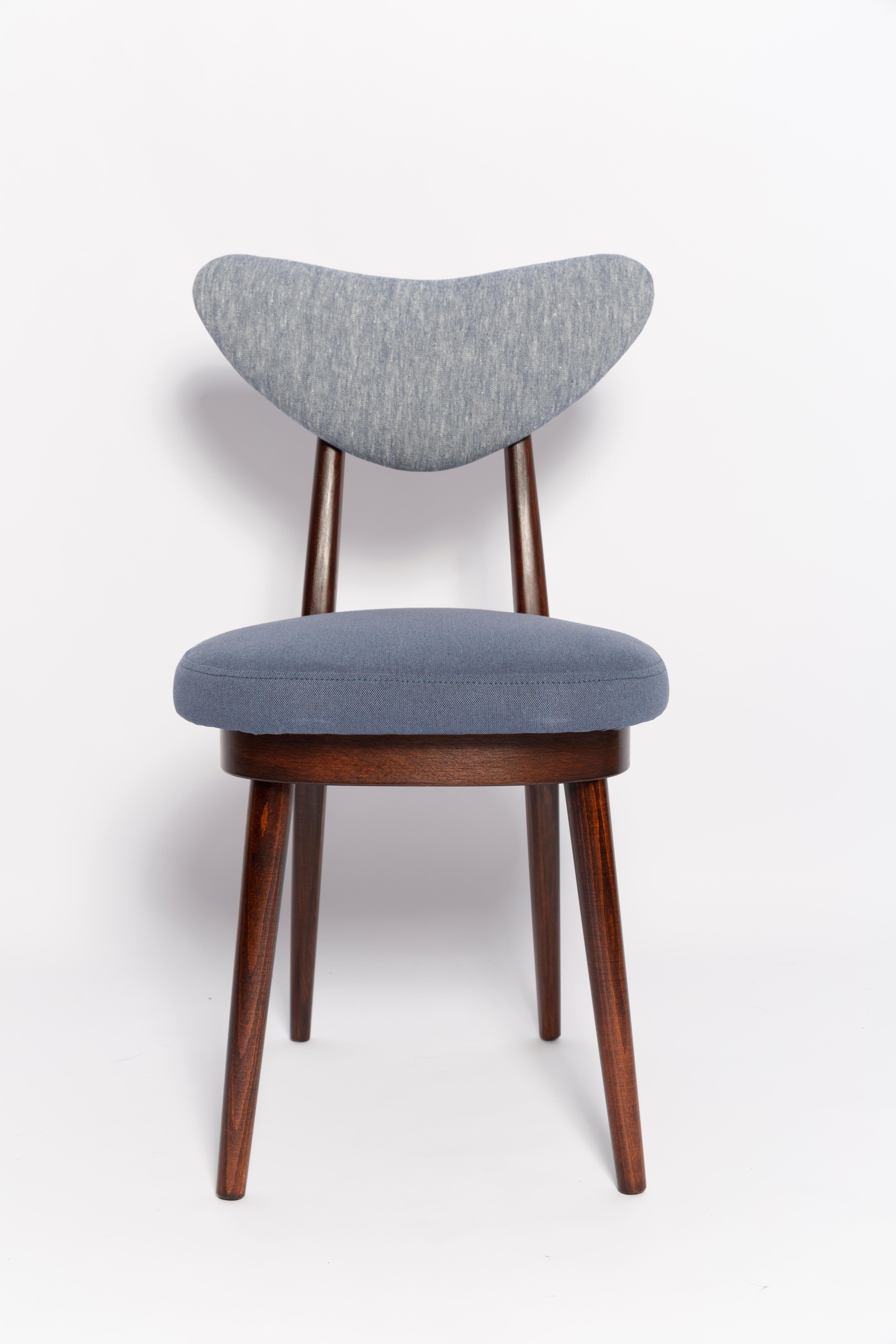 Set of Four Midcentury Light and Medium Blue Denim Heart Chairs, Europe, 1960s For Sale 2