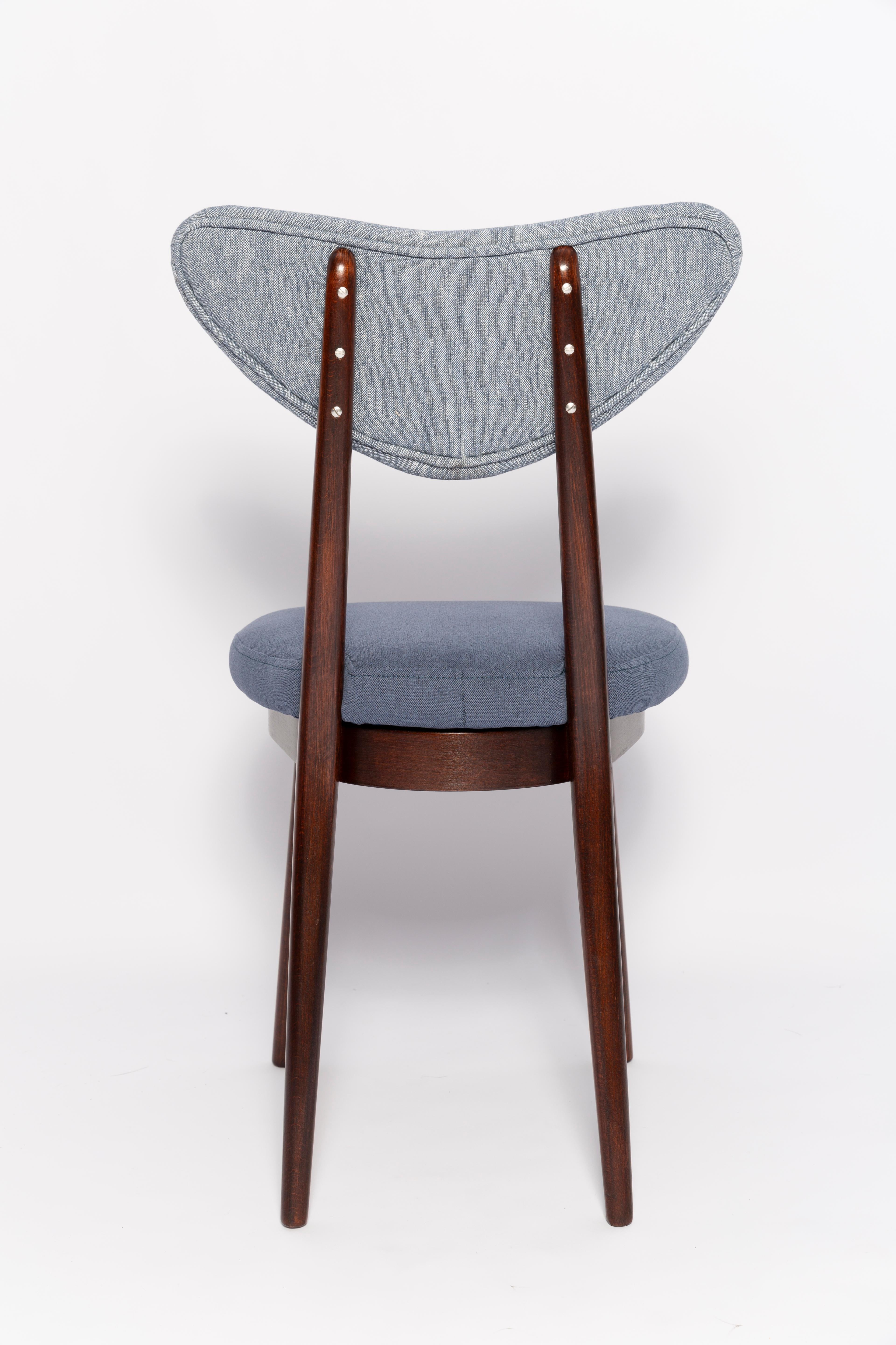 Set of Four Midcentury Light and Medium Blue Denim Heart Chairs, Europe, 1960s For Sale 3