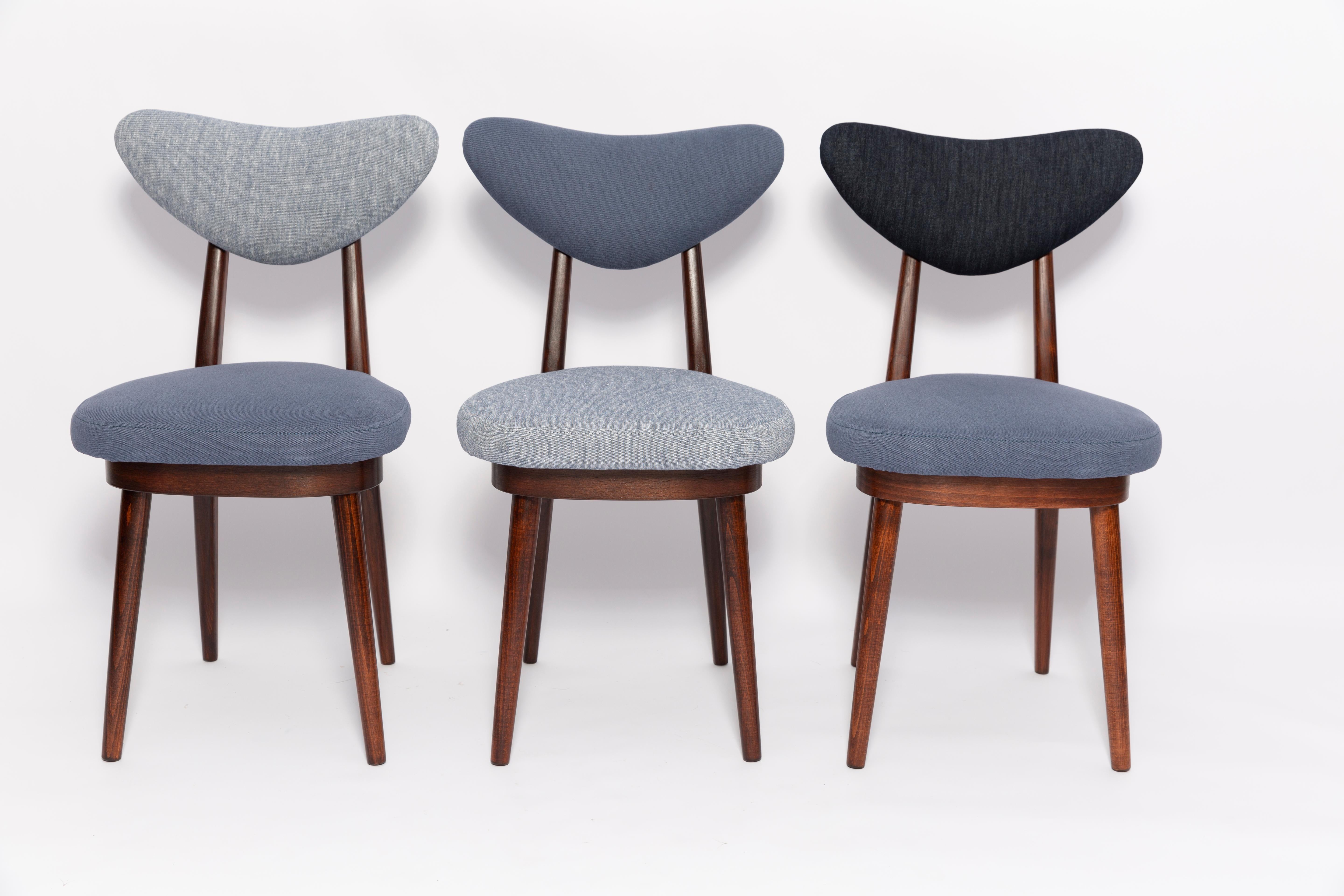 Set of Four Midcentury Light and Medium Blue Denim Heart Chairs, Europe, 1960s For Sale 4
