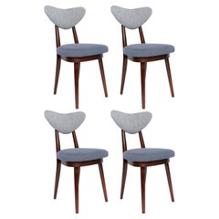 Vintage Set of Four Midcentury Light and Medium Blue Denim Heart Chairs, Europe, 1960s