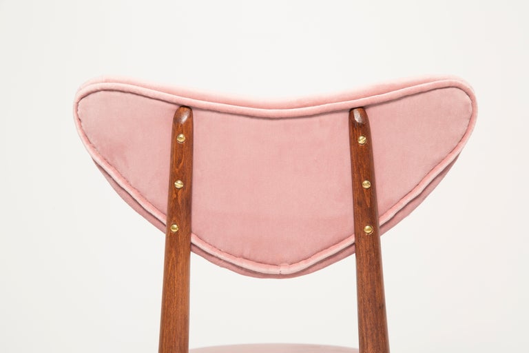 Set of Four Mid Century Light Pink Velvet Heart Chairs, Europe, 1960s