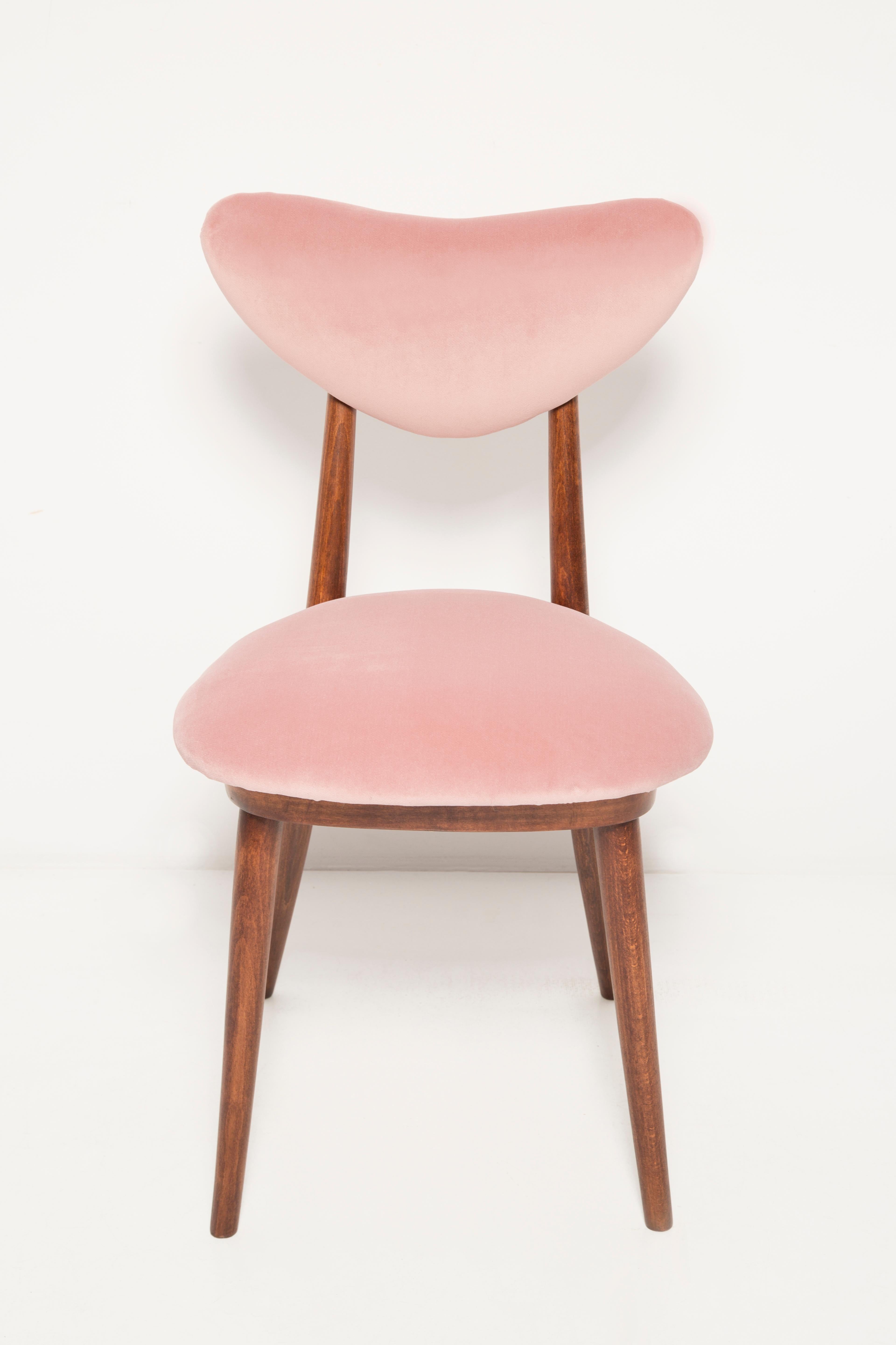Set of Four Mid Century Light Pink Velvet Heart Chairs, Europe, 1960s 2