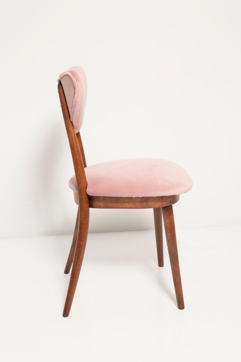 Set of Four Mid Century Light Pink Velvet Heart Chairs, Europe, 1960s