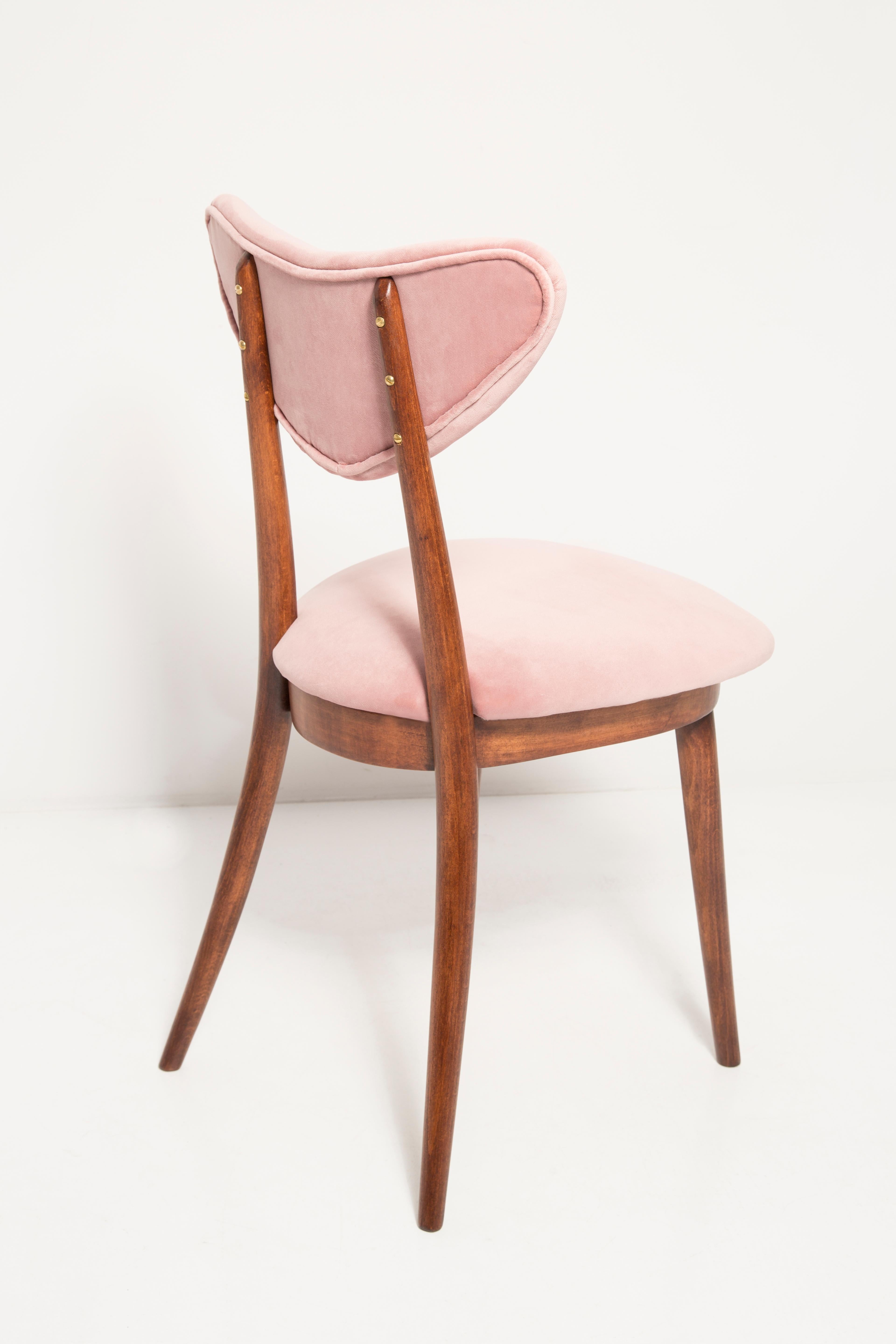 Mid-Century Modern Set of Four Mid Century Light Pink Velvet Heart Chairs, Europe, 1960s