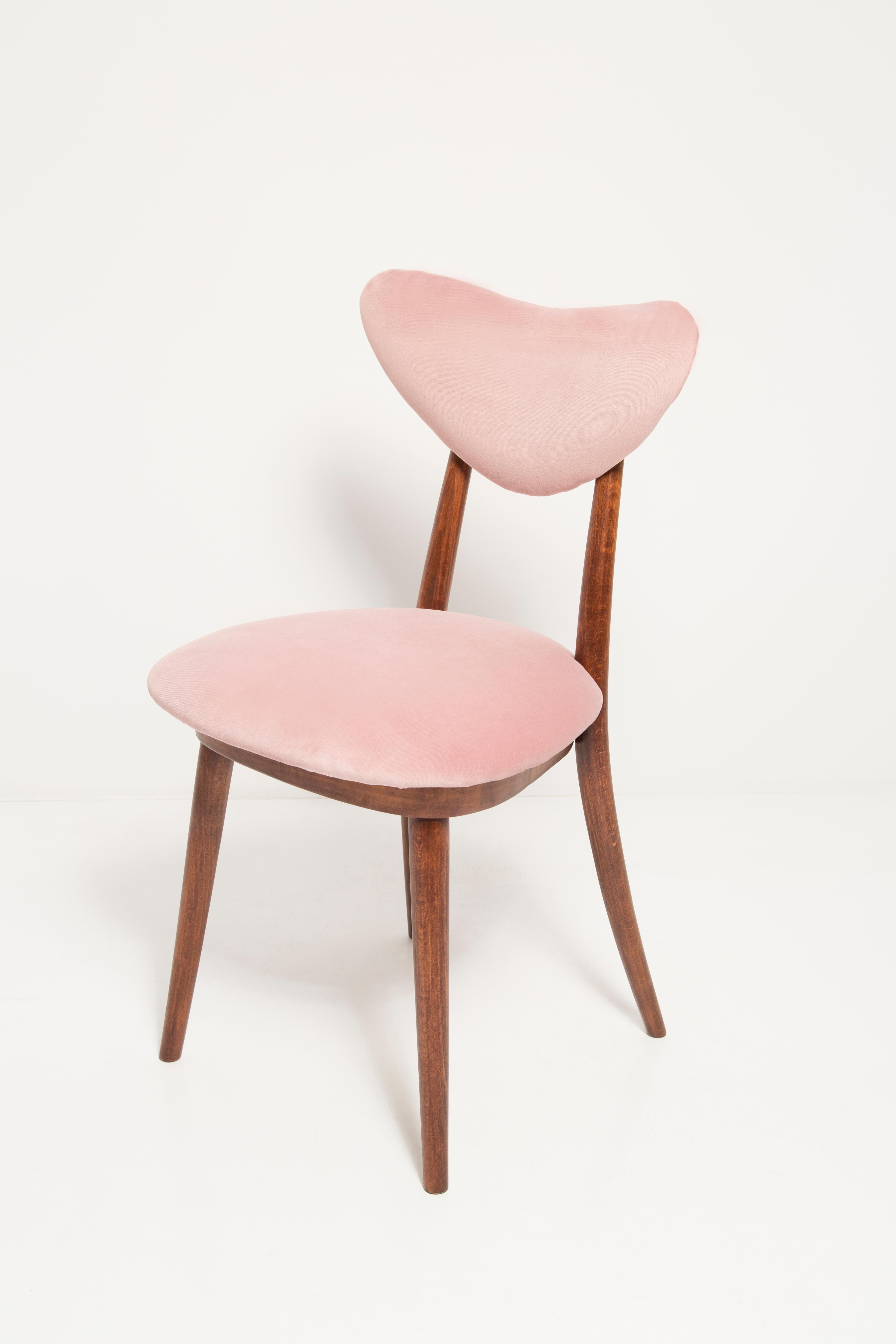 20th Century Set of Four Mid Century Light Pink Velvet Heart Chairs, Europe, 1960s