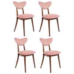 heart chair pink Set of Four Mid Century Light Pink Velvet Heart Chairs, Europe, 1960s