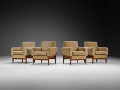 Set of Four Mid-Century Lounge Chairs in Mahogany and Beige Velvet