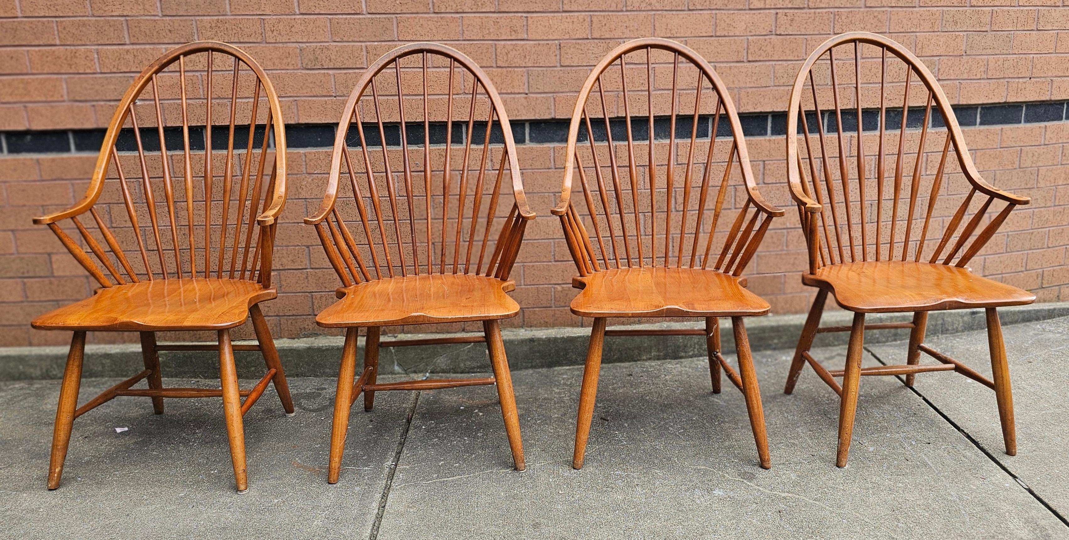 Mid-Century Modern Set of Four Mid Century Maple Windsor Style Continuous Armchairs For Sale