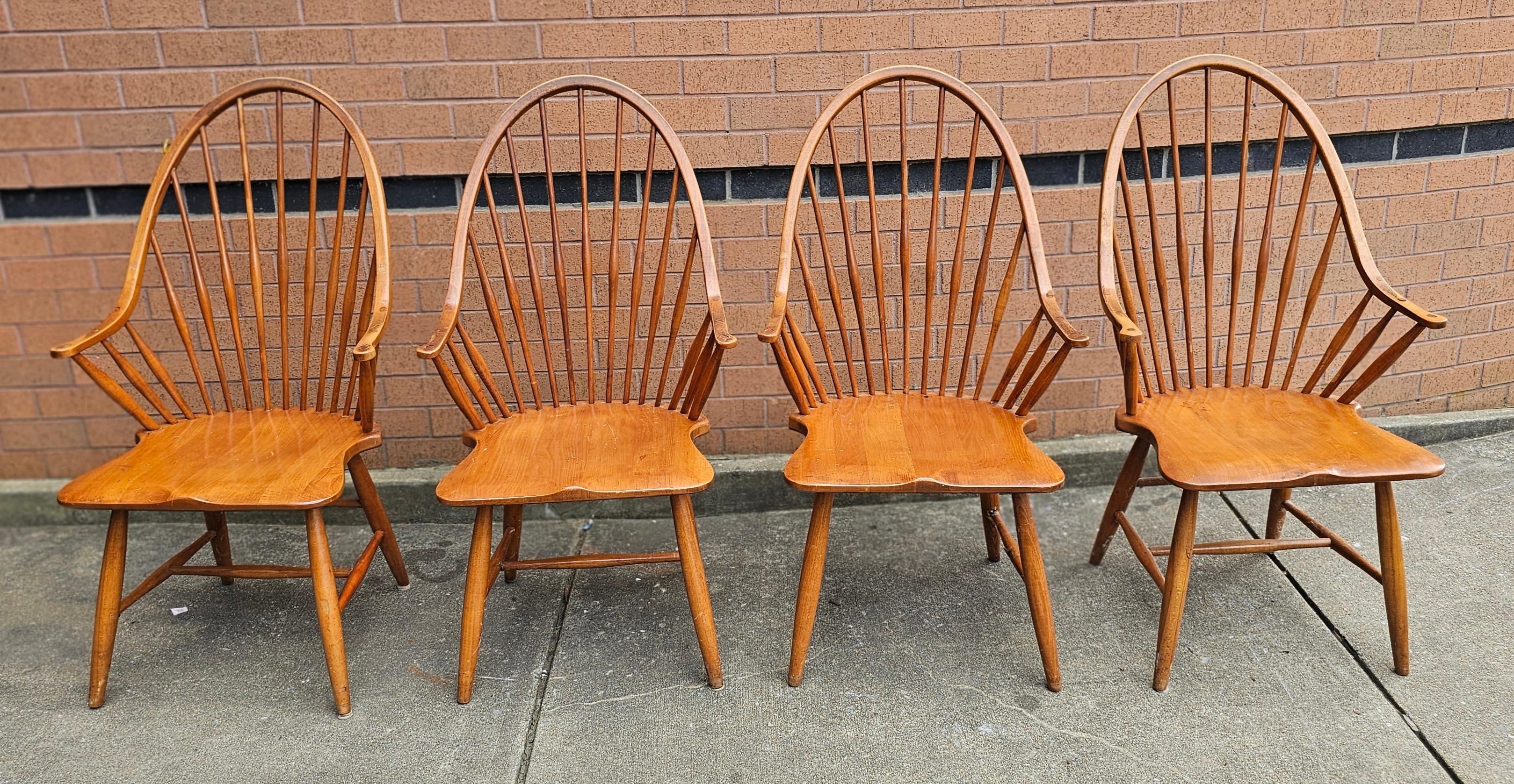 American Set of Four Mid Century Maple Windsor Style Continuous Armchairs For Sale