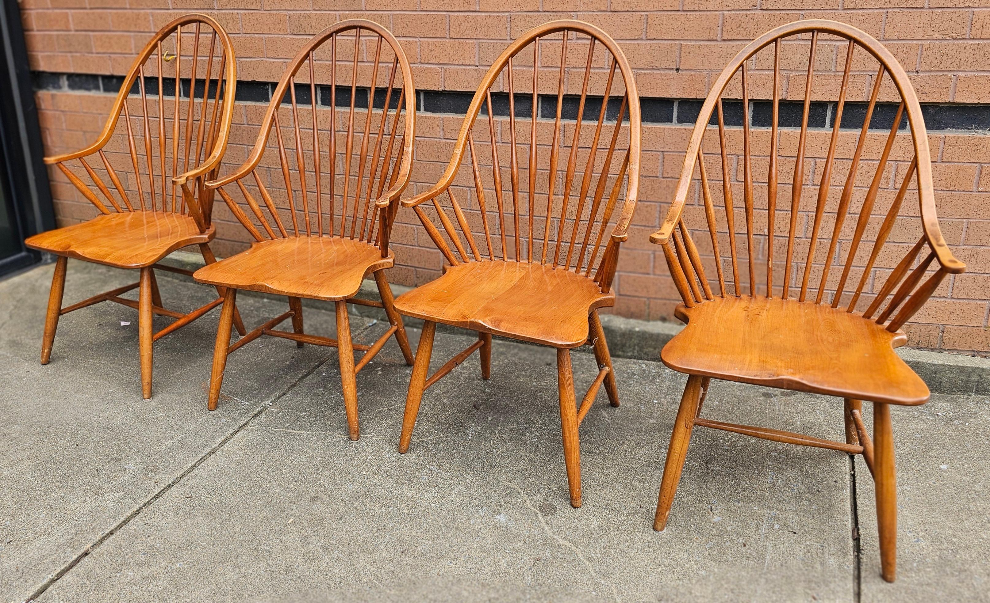 20th Century Set of Four Mid Century Maple Windsor Style Continuous Armchairs For Sale
