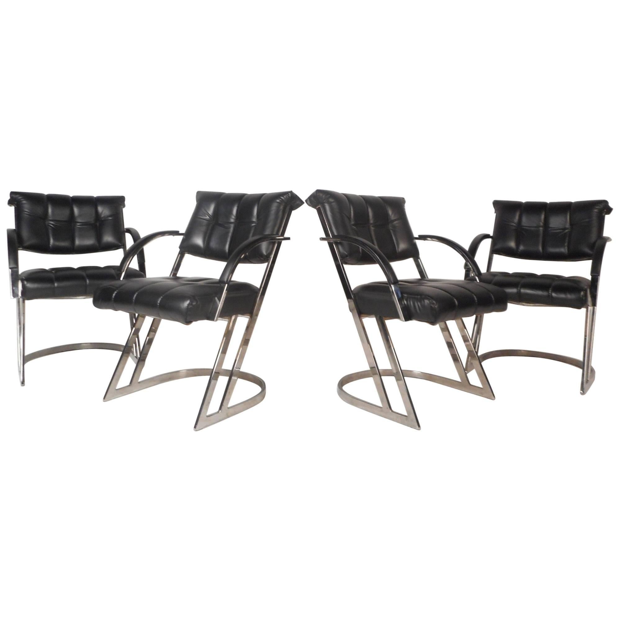 Set of Four Mid-Century Milo Baughman Style Cantilever Chairs For Sale