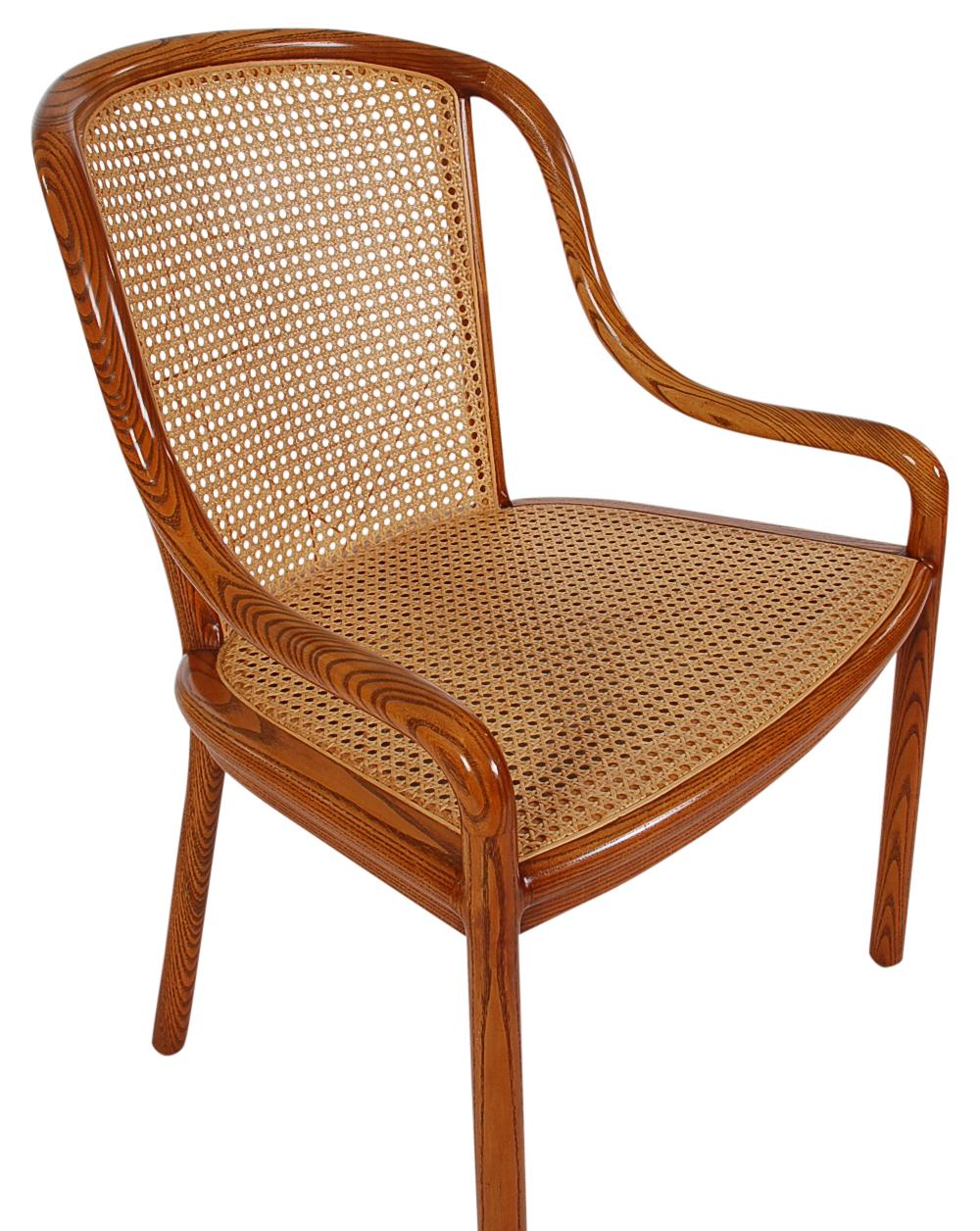 American Set of Four Mid-Century Modern Armchair Dining Chairs, Ward Bennet Cane and Oak