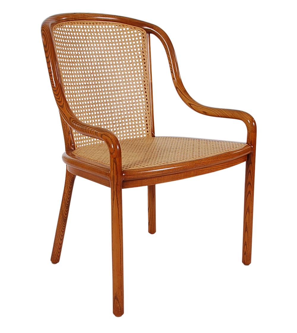 Late 20th Century Set of Four Mid-Century Modern Armchair Dining Chairs, Ward Bennet Cane and Oak