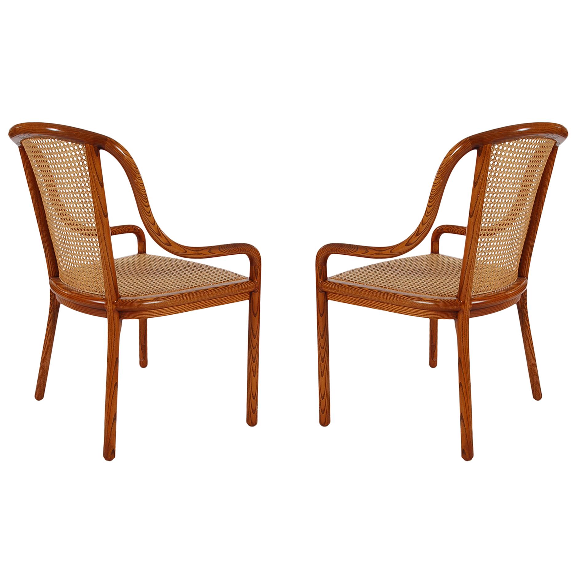 Set of Four Mid-Century Modern Armchair Dining Chairs, Ward Bennet Cane and Oak 3