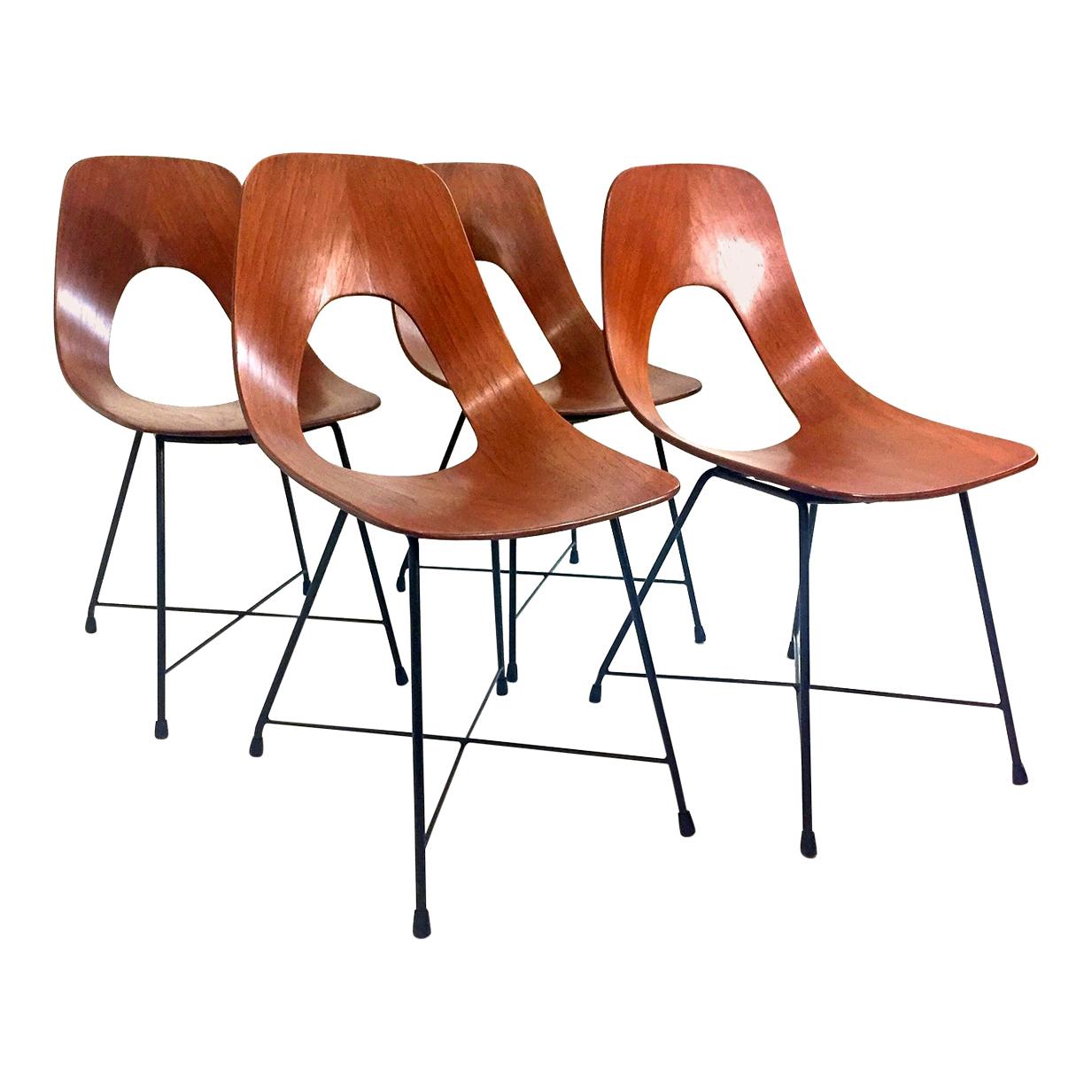 Set of Four Mid-Century Modern Augusto Bozzi "Ariston" Chairs for Saporiti 1950s