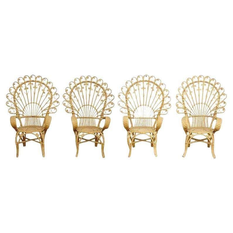 Set of Four Mid-Century Modern Bamboo and Rattan Chair, circa 1960 For Sale 15