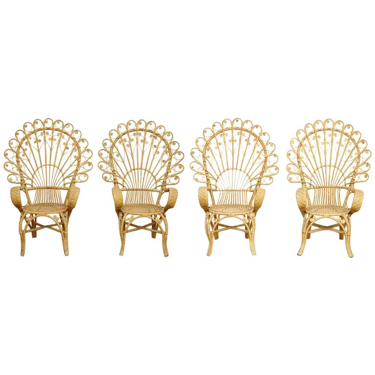 Set of Four Mid-Century Modern Bamboo and Rattan Chair, circa 1960