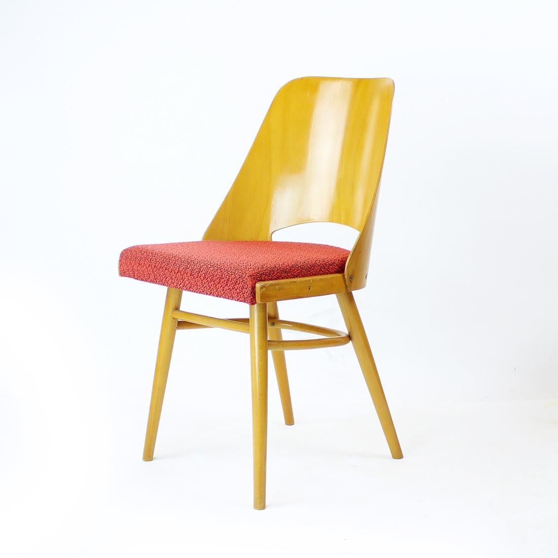 Textile Set Of Four Mid Century Modern Beech Chairs By Oswald Haerdtl For Thonet, 1960s For Sale