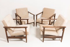 Set of Four Mid-Century Modern Beige Armchairs, Edmund Homa, 1960s, Poland
