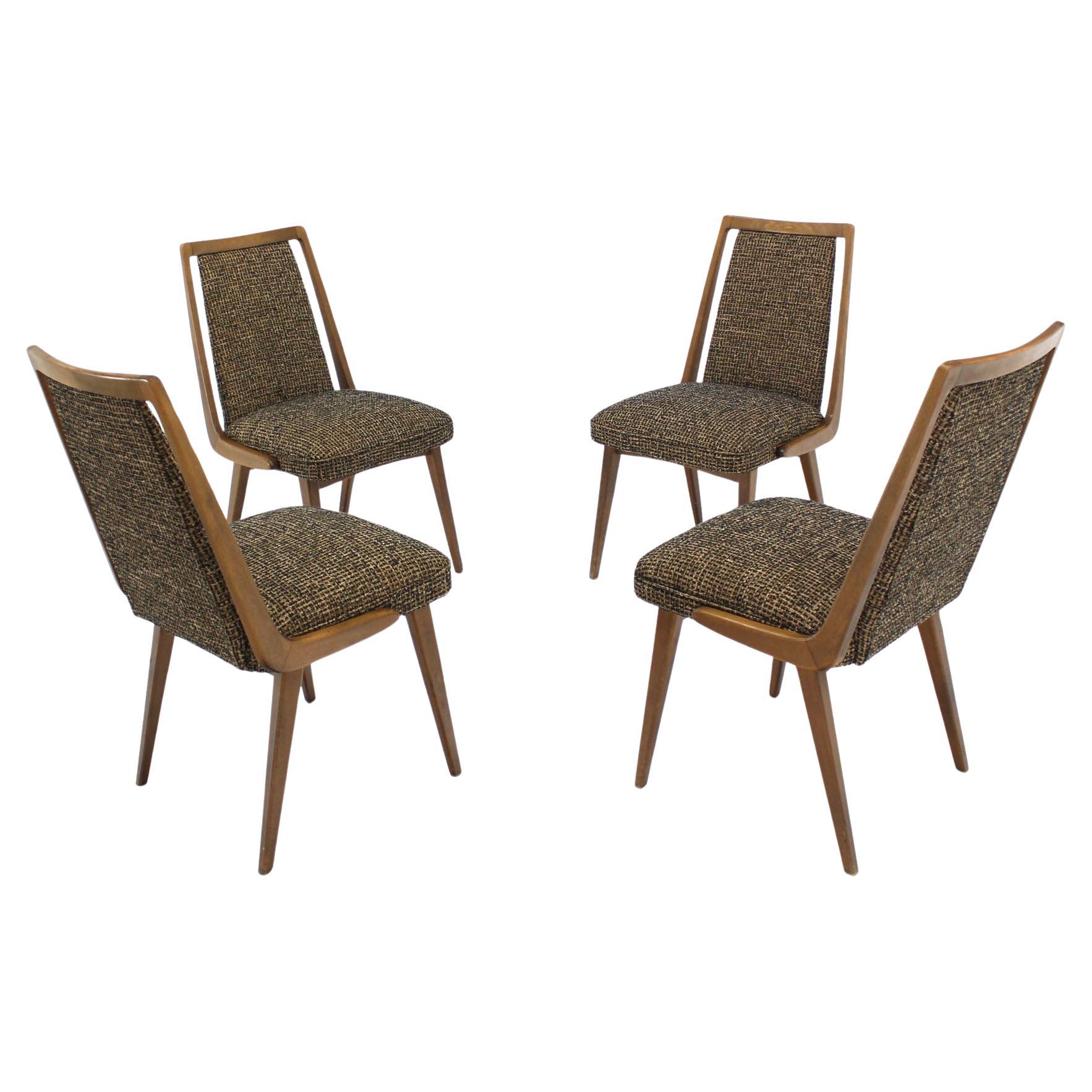Set of Four Mid-Century Modern Blond Wood Side Dining Chairs New Upholstery MINT For Sale