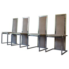 Ensemble de quatre chaises modernes du milieu du siècle dernier en laiton par Romeo Rega, Italie, 1970