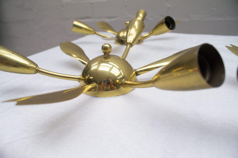 Set Of Four Mid Century Modern Brass Sputnik Wall Or Ceiling Lamps