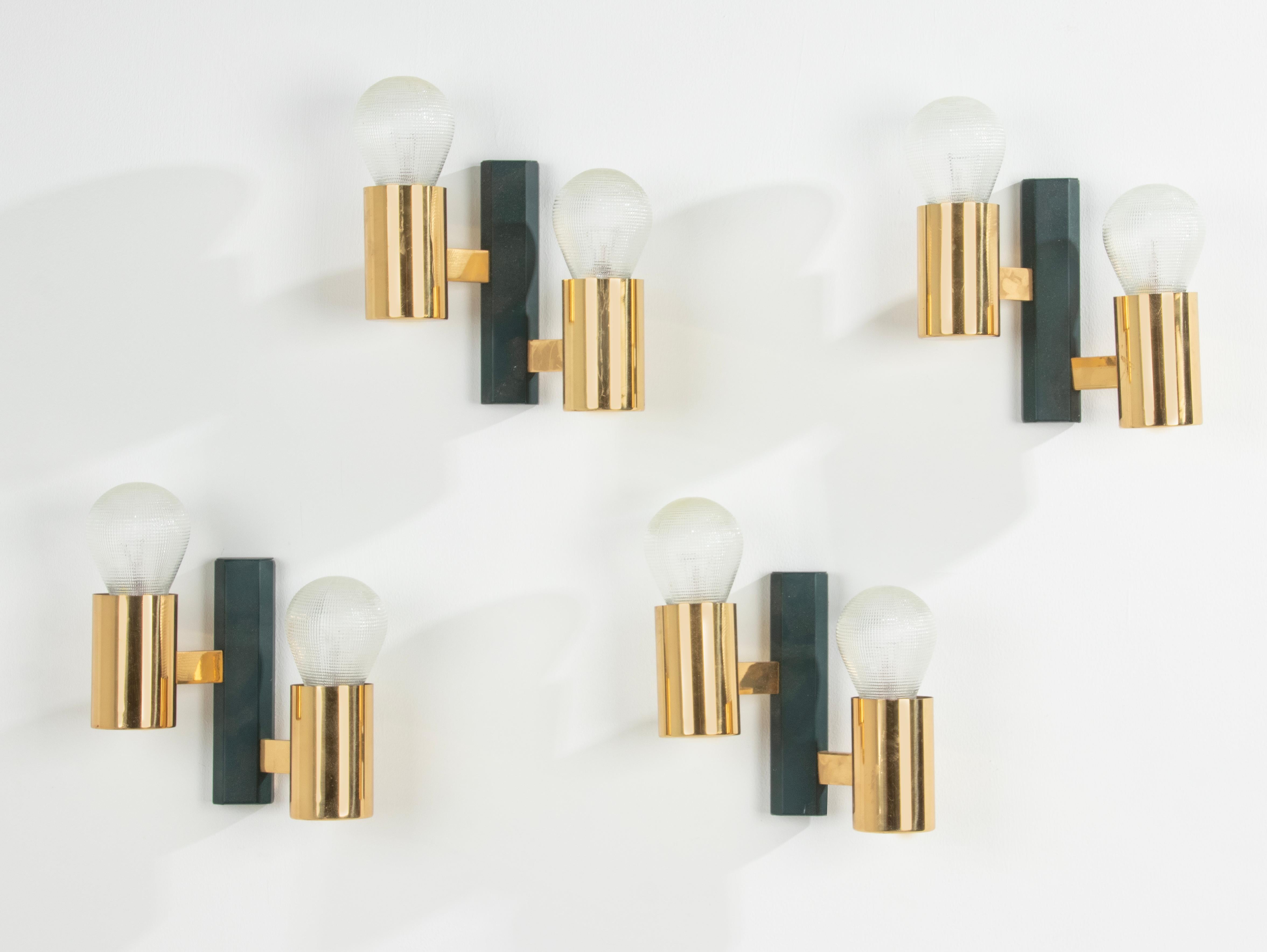 Belgian Set of four Mid-Century Modern Brass Wall Sconces For Sale
