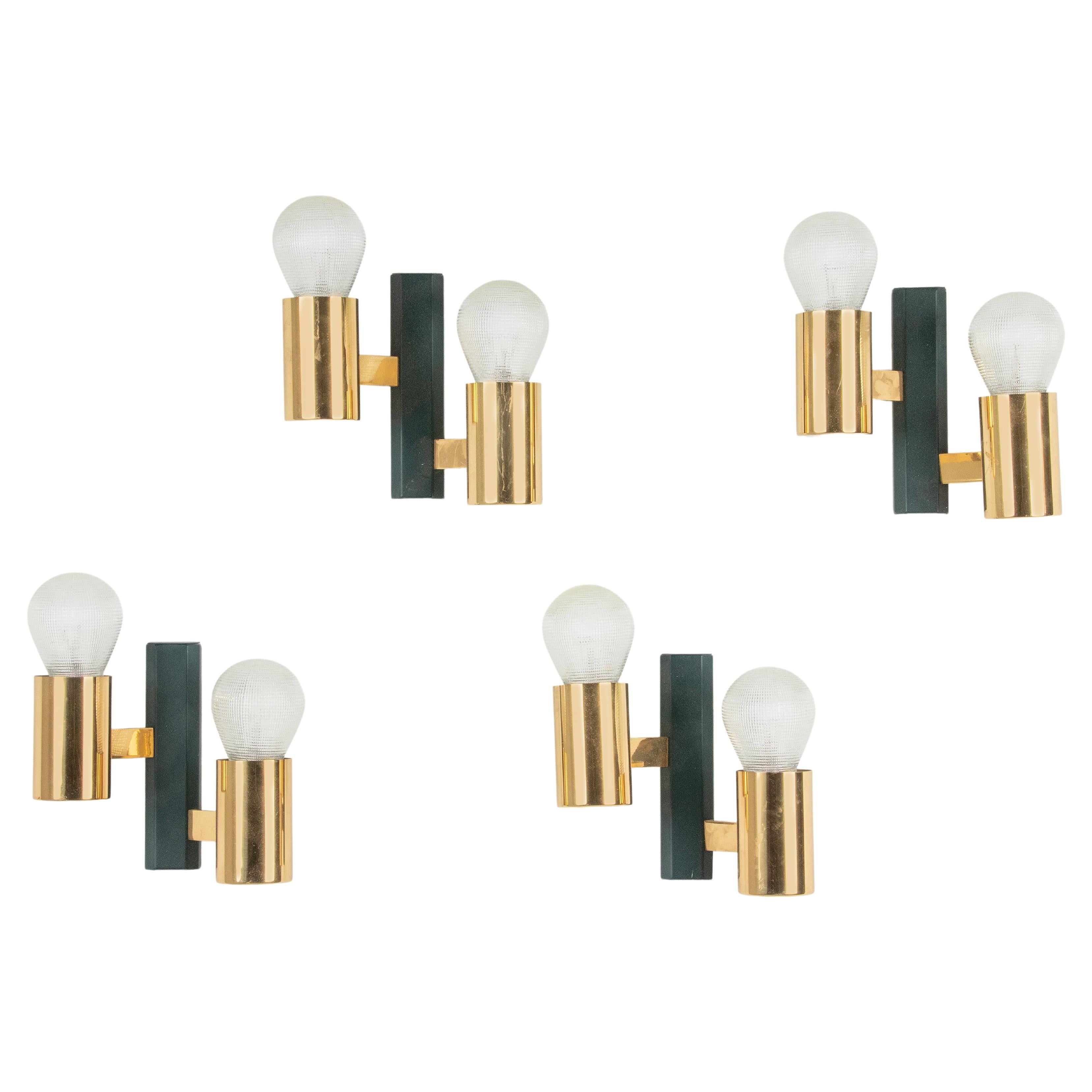 Set of four Mid-Century Modern Brass Wall Sconces For Sale
