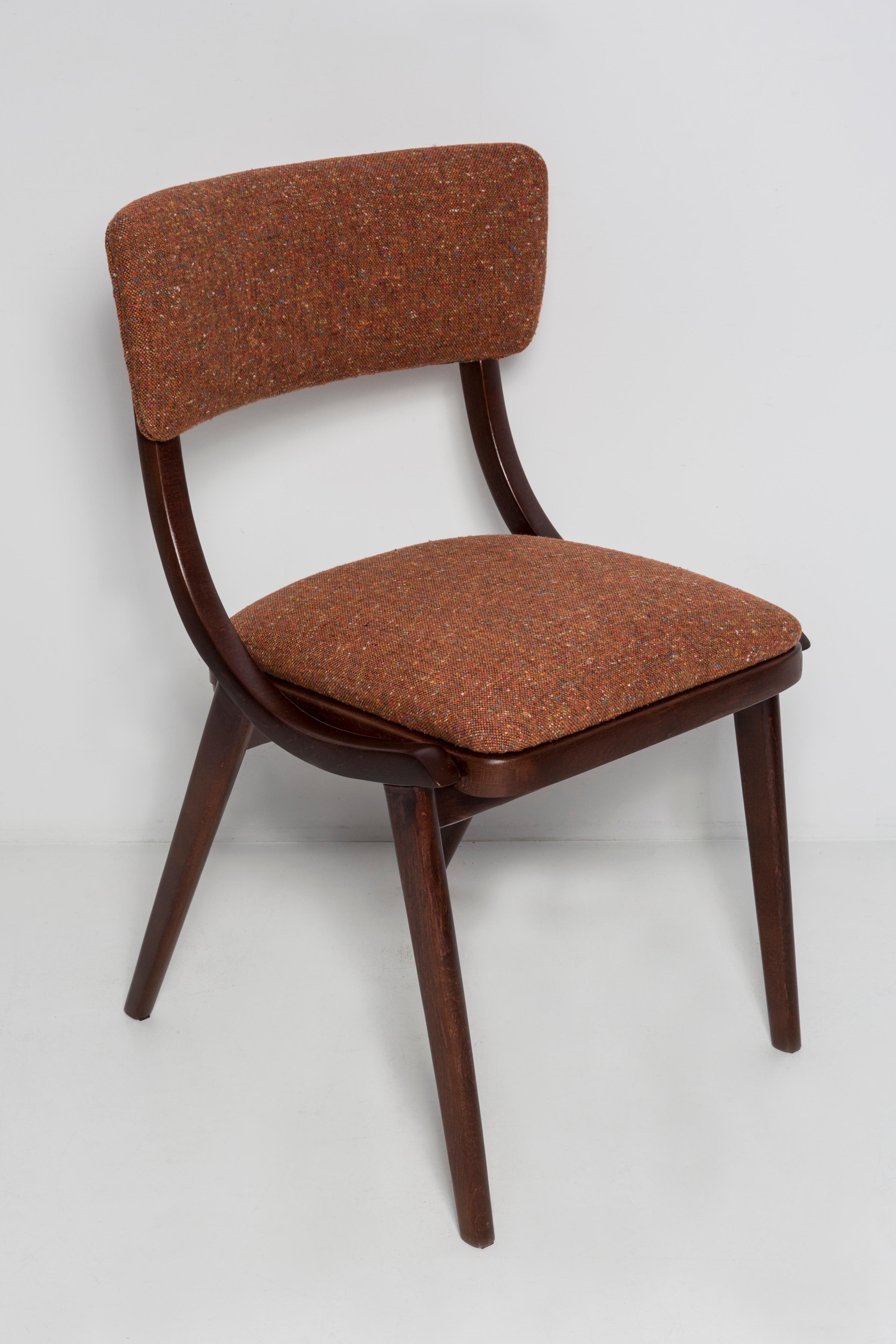 Mid-Century Modern Set of Four Mid Century Modern Bumerang Chairs, Orange Melange, Poland, 1960s For Sale