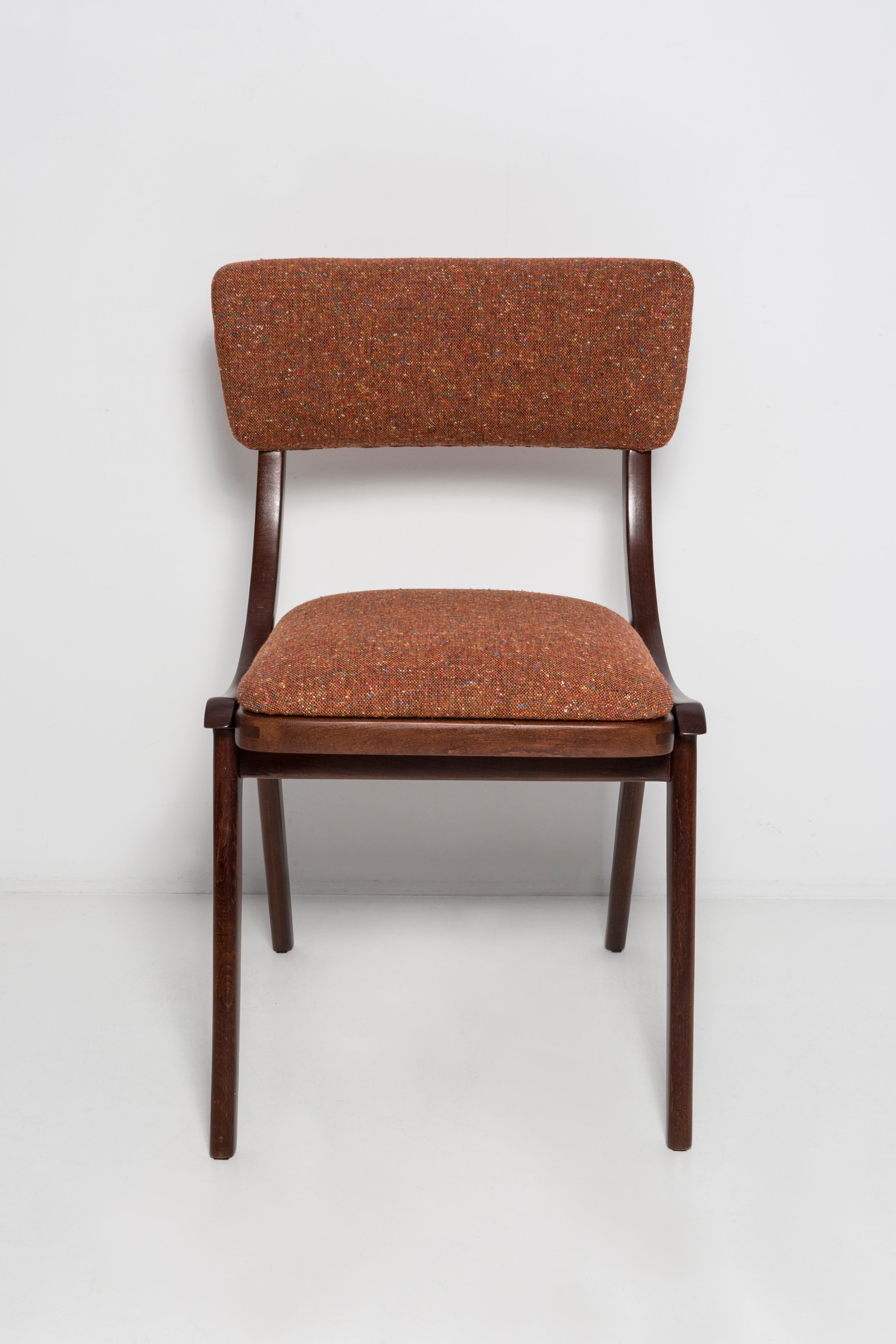 Polish Set of Four Mid Century Modern Bumerang Chairs, Orange Melange, Poland, 1960s For Sale