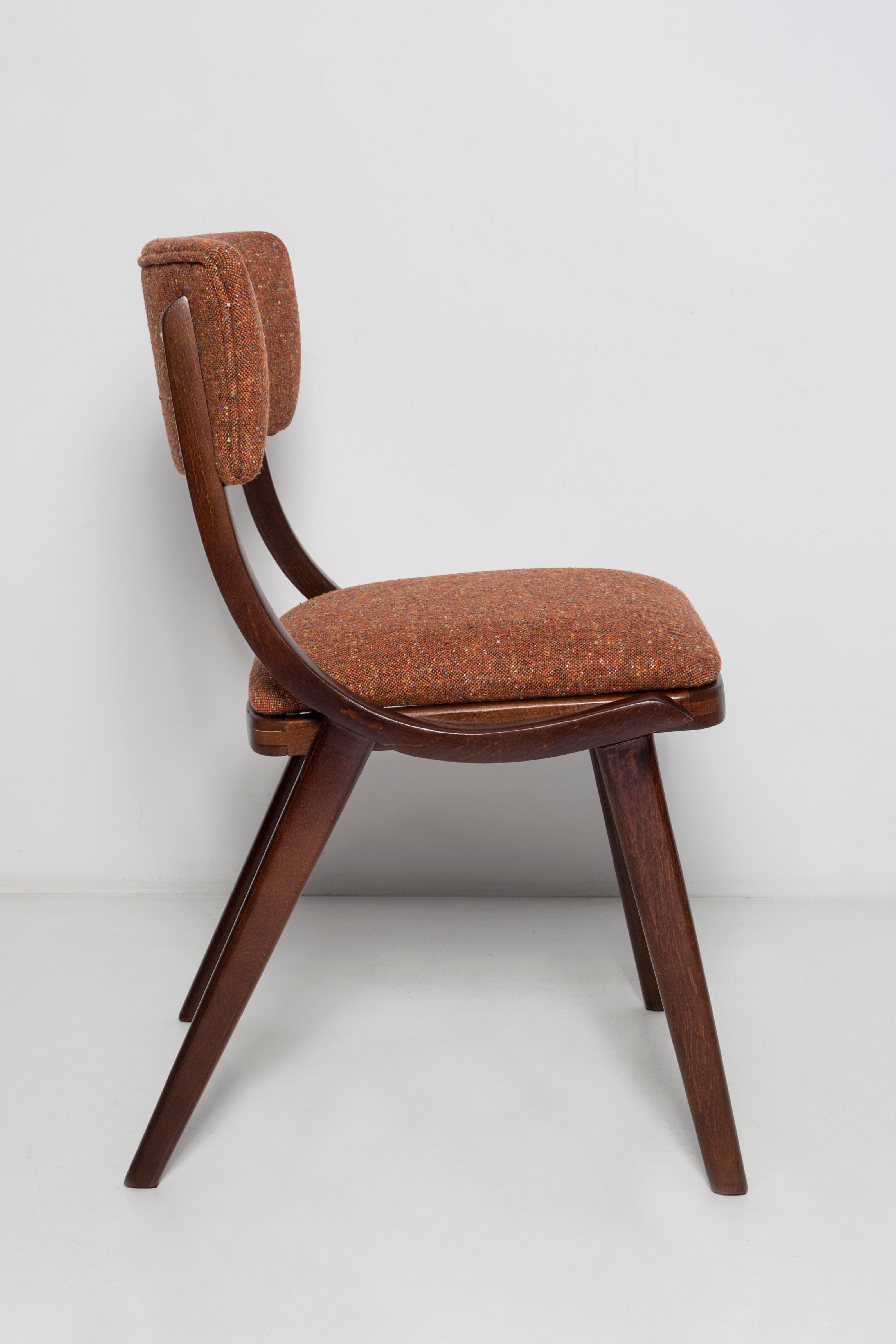 Set of Four Mid Century Modern Bumerang Chairs, Orange Melange, Poland, 1960s In Excellent Condition For Sale In 05-080 Hornowek, PL