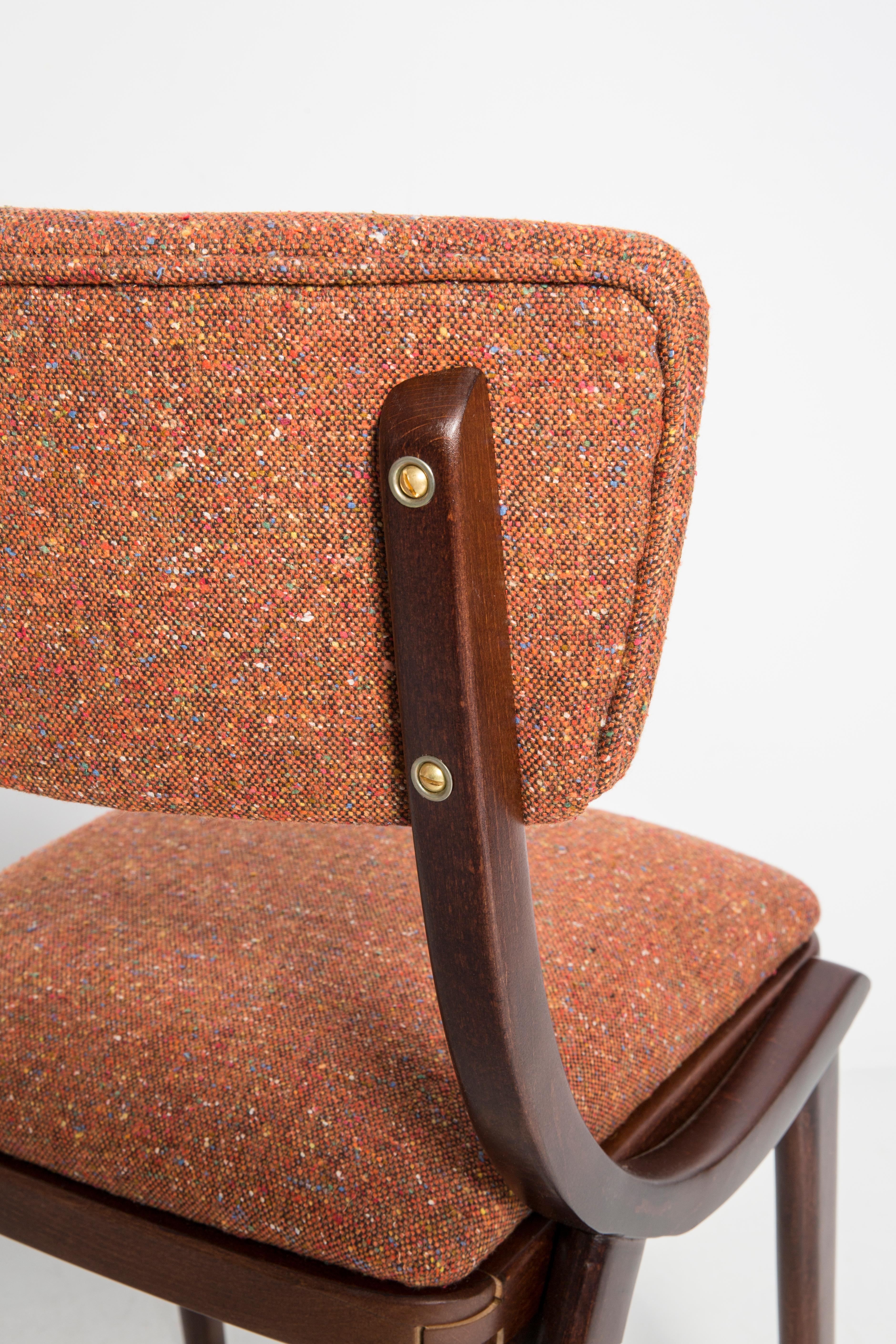 Leather Set of Four Mid Century Modern Bumerang Chairs, Orange Melange, Poland, 1960s For Sale