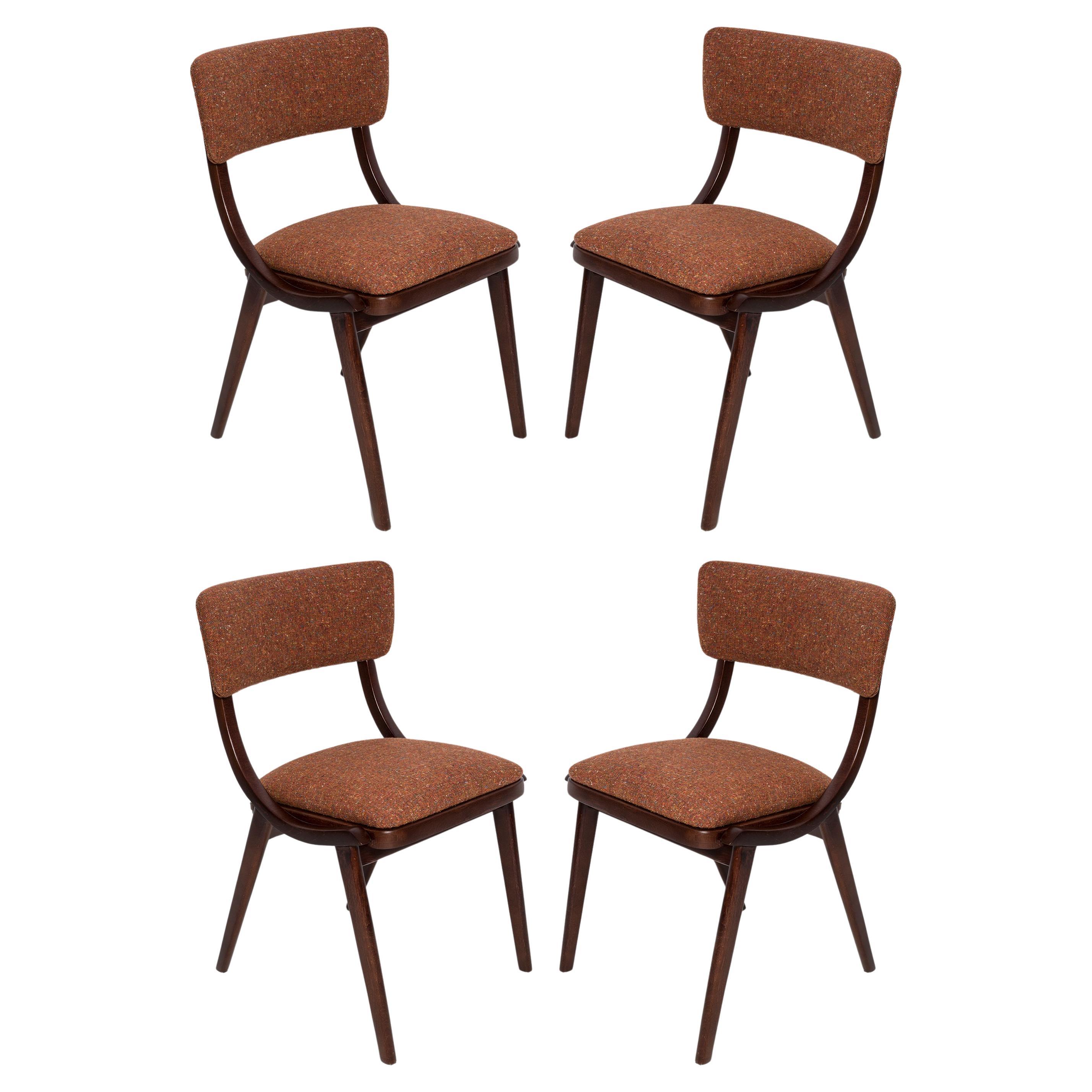 Set of Four Mid Century Modern Bumerang Chairs, Orange Melange, Poland, 1960s