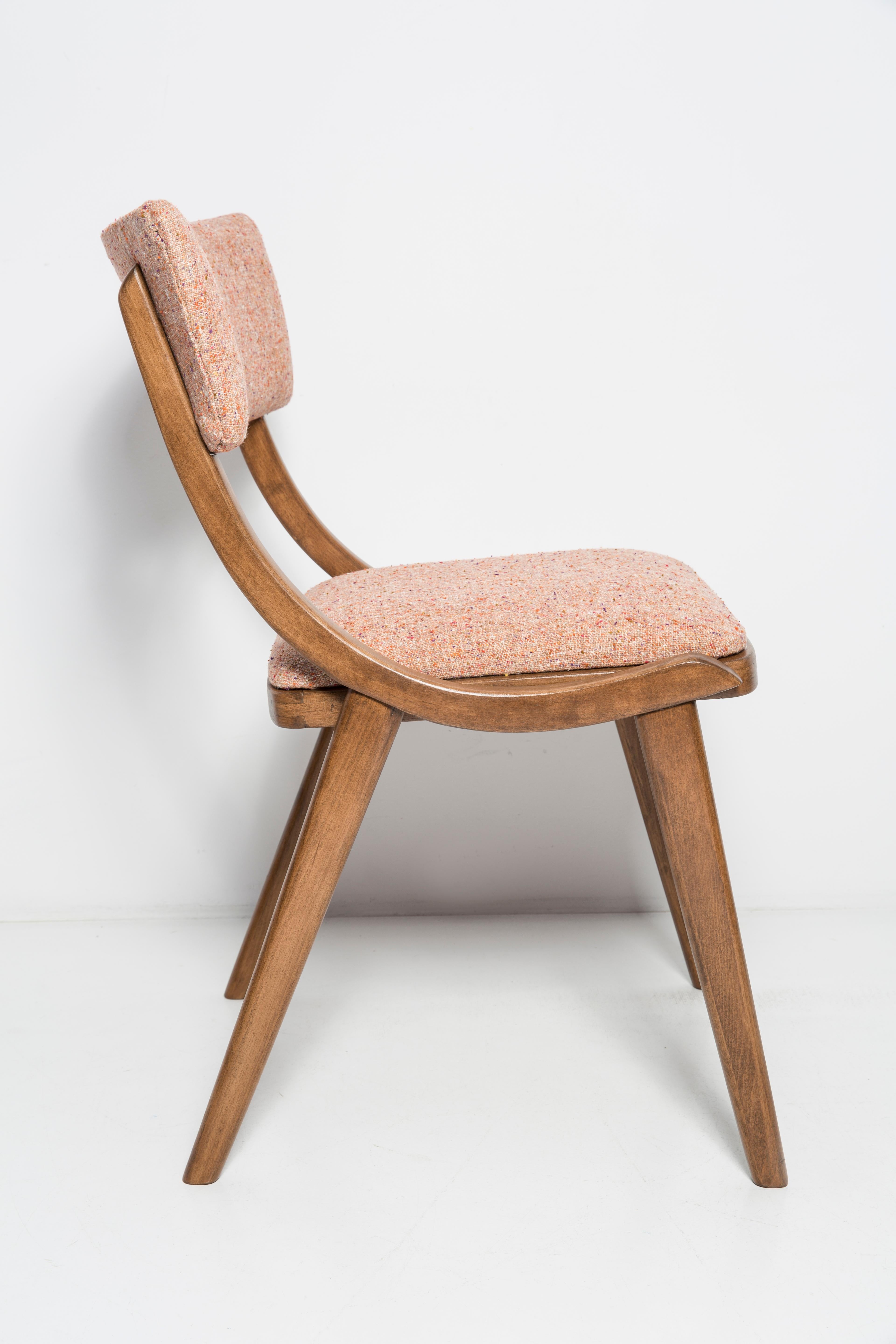 Mid-Century Modern Set of Four Mid Century Modern Bumerang Chairs, Peach Orange Wool, Poland, 1960s For Sale