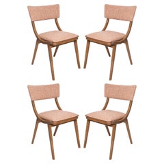 Vintage Set of Four Mid Century Modern Bumerang Chairs, Peach Orange Wool, Poland, 1960s