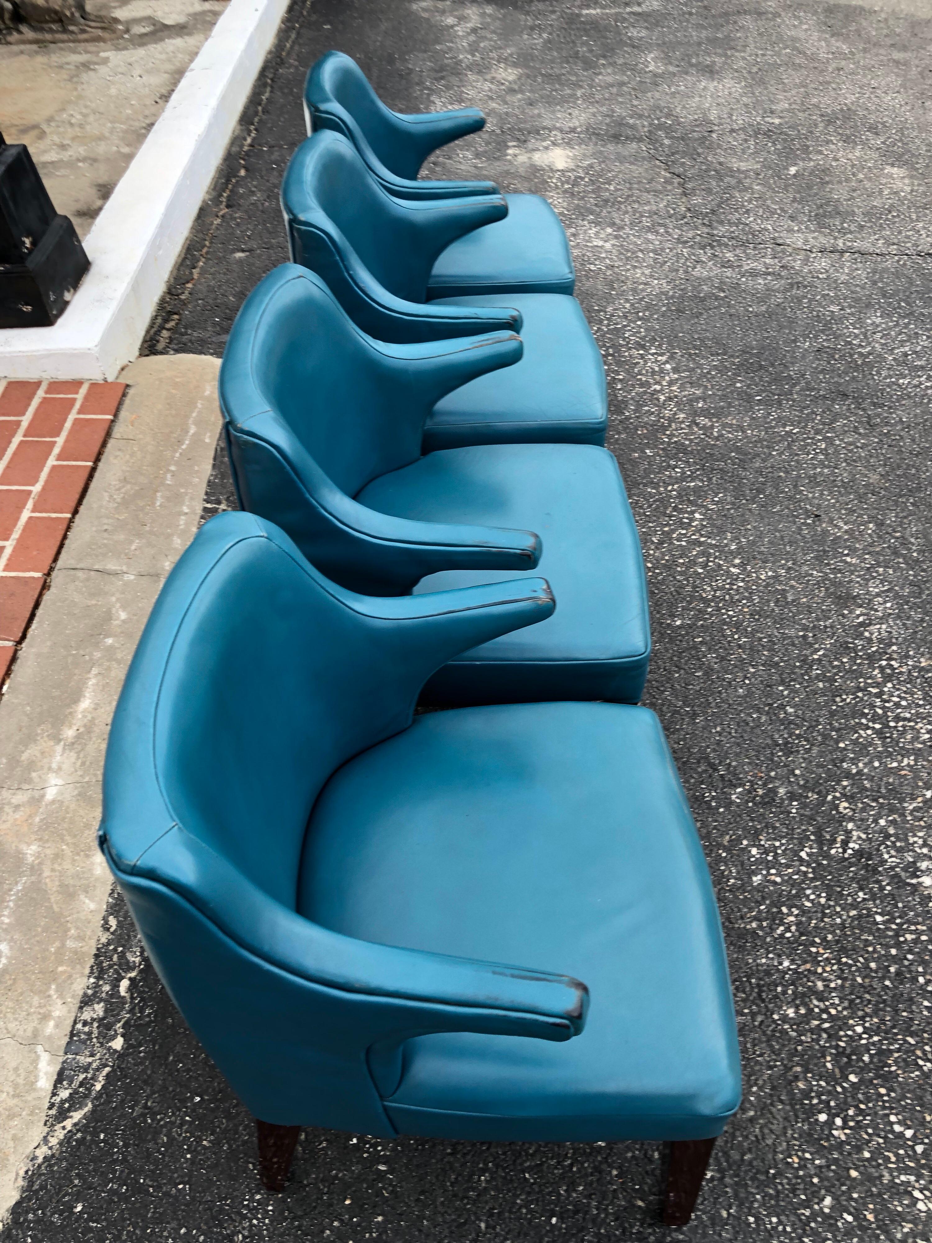 Set of Four Mid-Century Modern Chairs in Peacock Blue 5