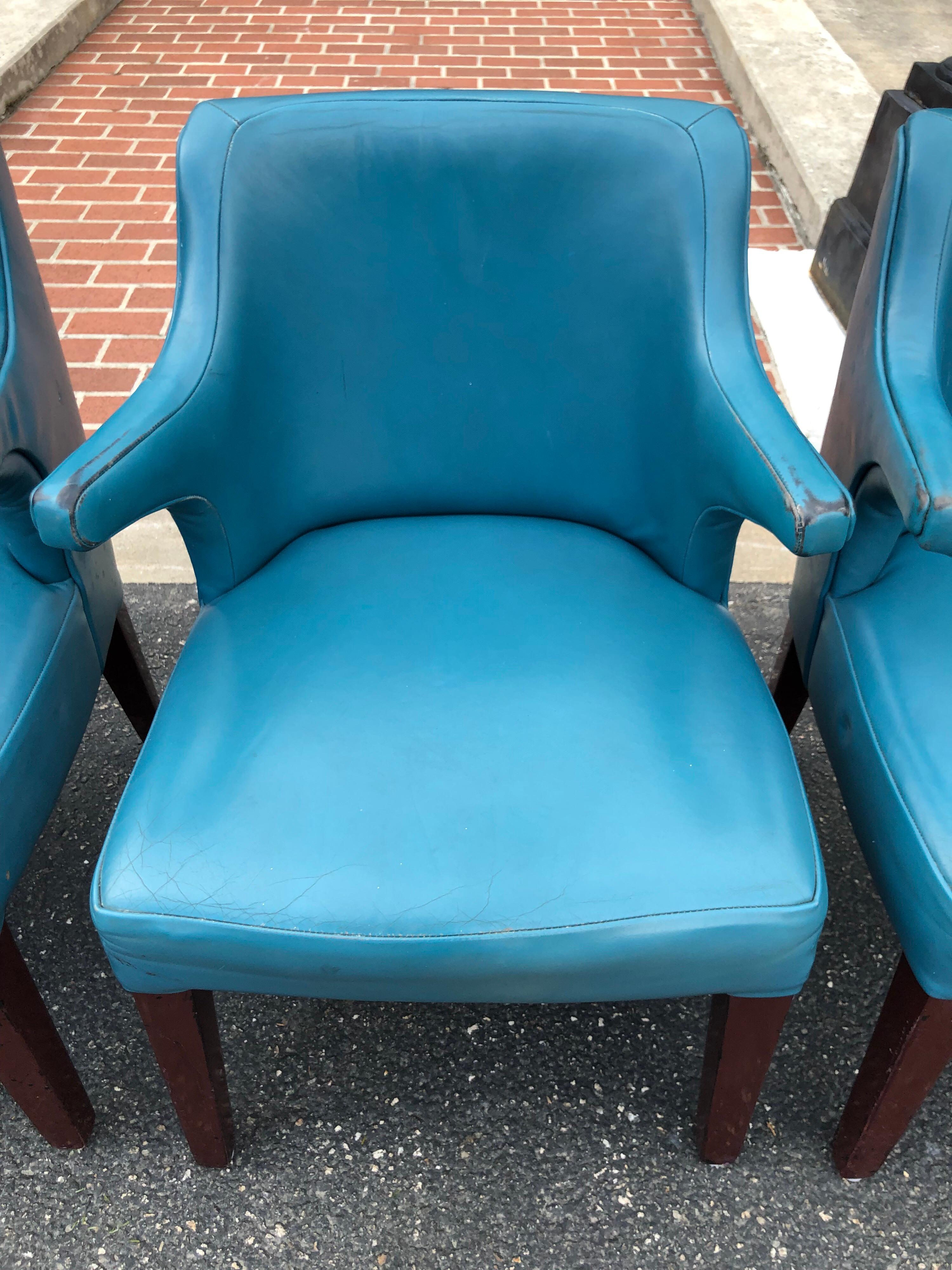 Set of Four Mid-Century Modern Chairs in Peacock Blue 6